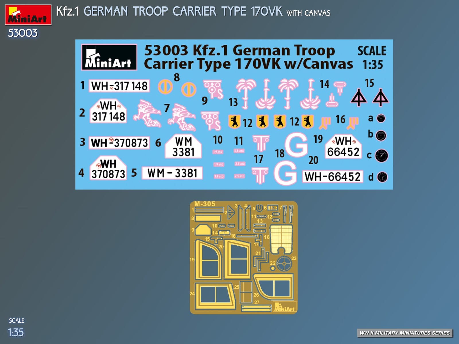 Miniart - 53003 - Mercedes-Benz 170 VK Kfz. 1 Canvas Roof - decals