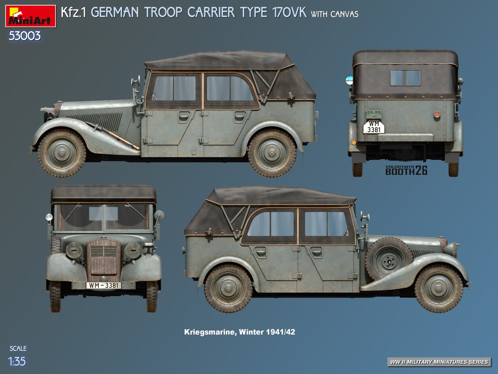 Miniart - 53003 - Mercedes-Benz 170 VK Kfz. 1 Canvas Roof - paint schemes