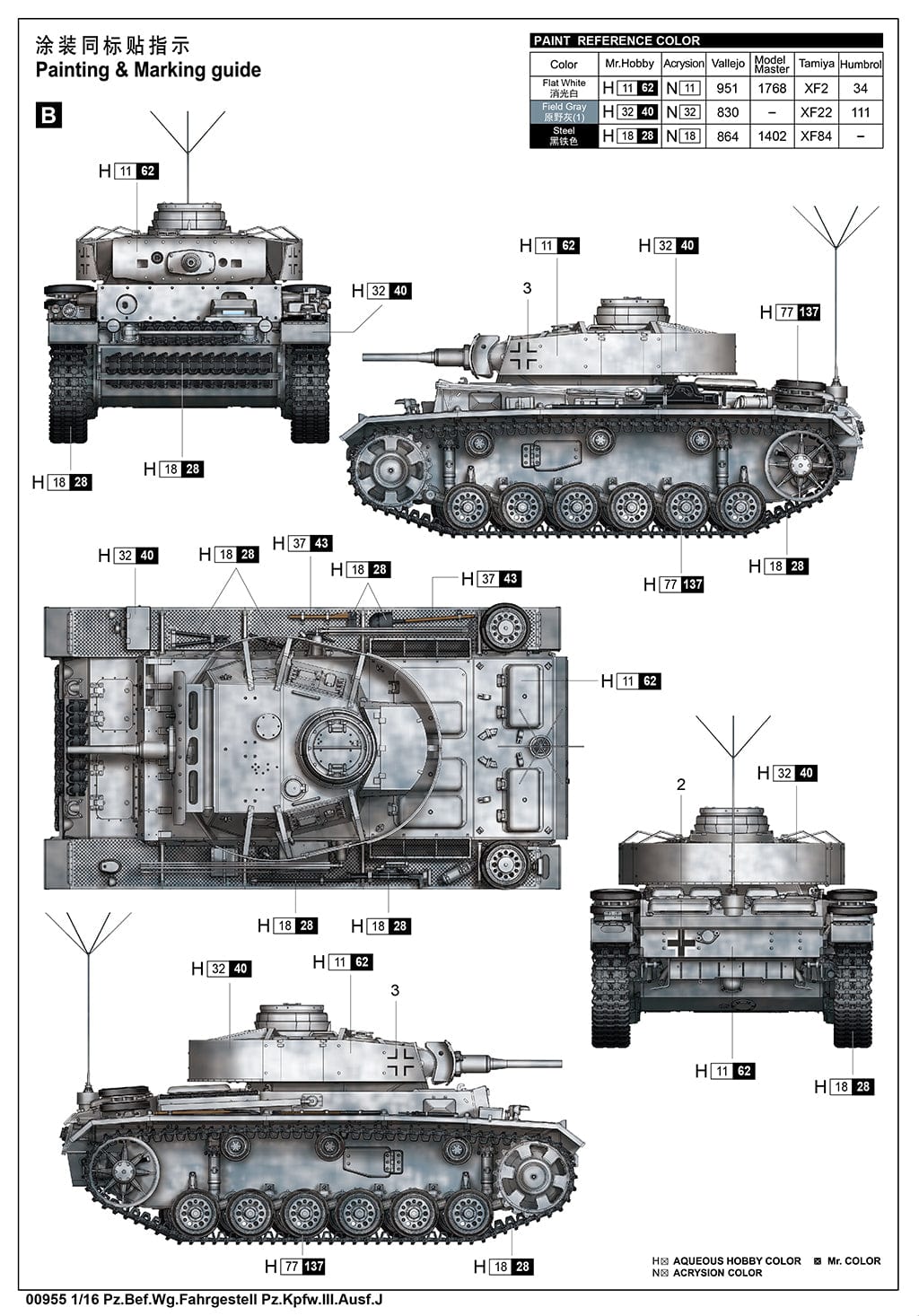 301 - Trumpeter - 00955 - Pz.Bef.Wg. III Ausf. J - paint schemes