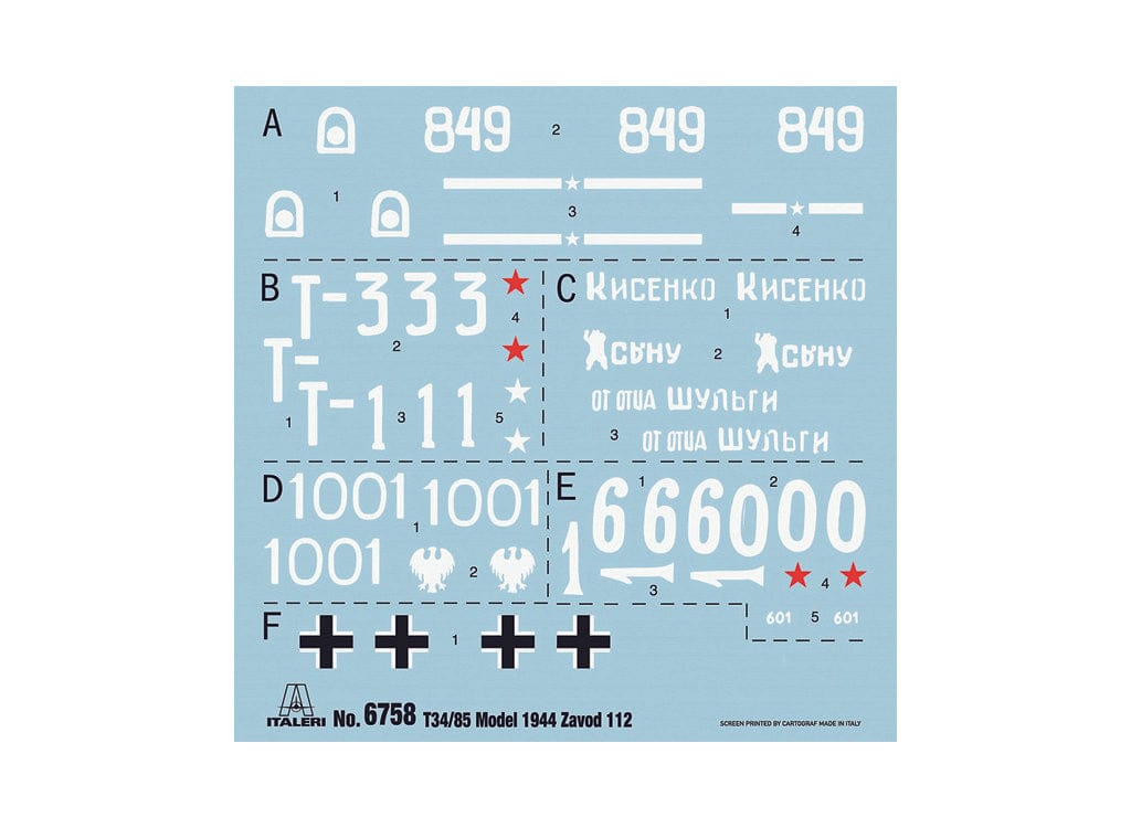 400 - Italeri - 6758 - T-34-85 obr. 1944 Zavod 112 - decals