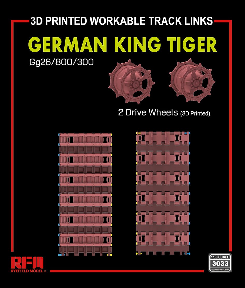 010 - Rye Field Model - 3033 - Pz.Kpfw. VI Tiger II Ausf. B Königstiger Gg 26/800/300 Workable Track Links with Drive Wheels - primary image