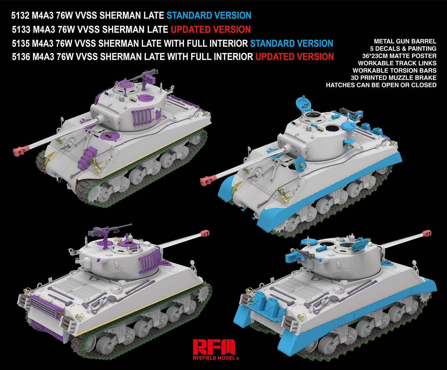 502 - Rye Field Model - 5133 - M4A3(76)W Sherman VVSS (late) [upgrade kit] - digital model