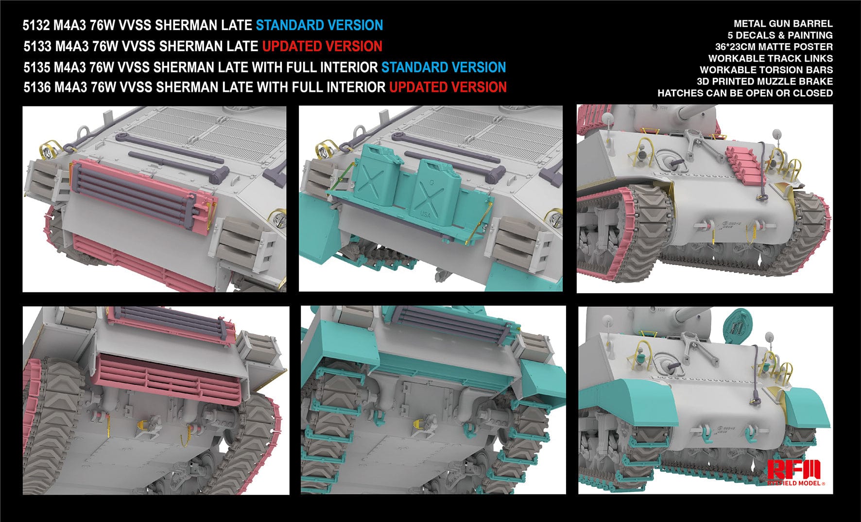 Rye Field Model - 5133 - M4A3(76)W Sherman VVSS (late) [upgrade kit] - digital model