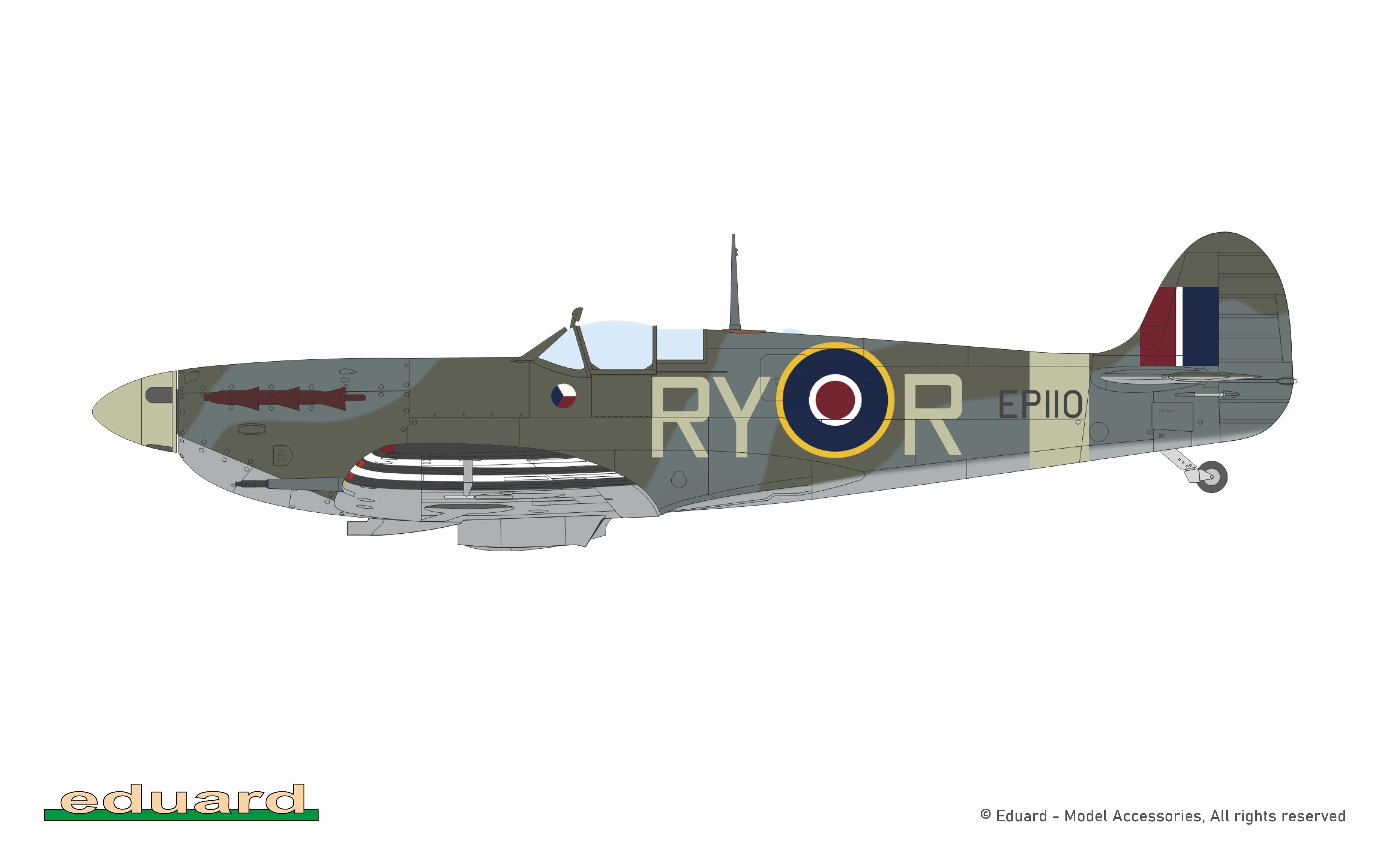 Eduard - 70206 - Supermarine Spitfire Mk Vb (mid) - paint schemes - EP110, F/Lt Otmar Kučera, No. 313 Squadron, RAF Hawkinge, Kent, the United Kingdom, August-September 1943 