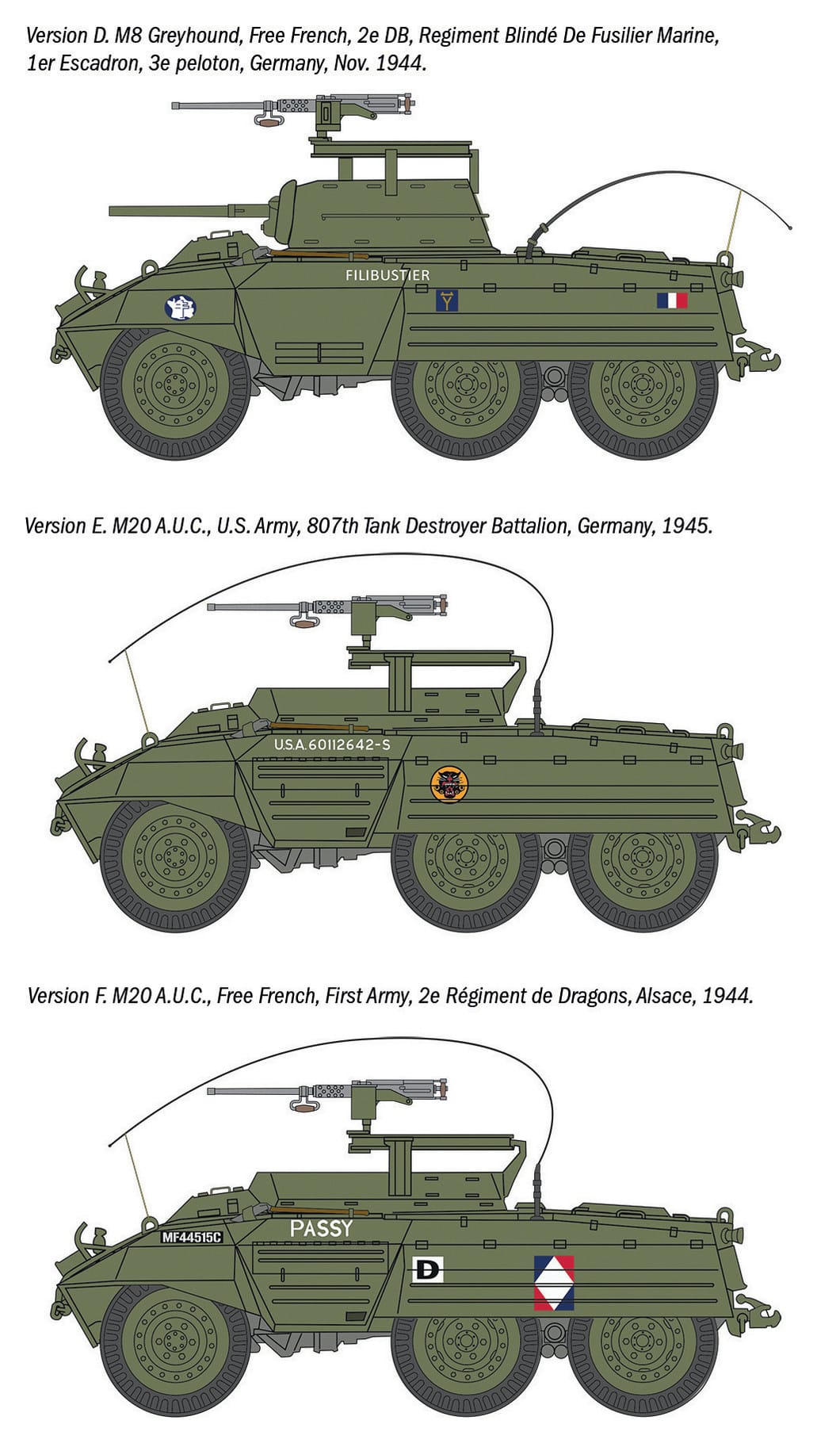 Italeri - 7087 - M8 LAC / M20 AUC Greyhound - paint schemes