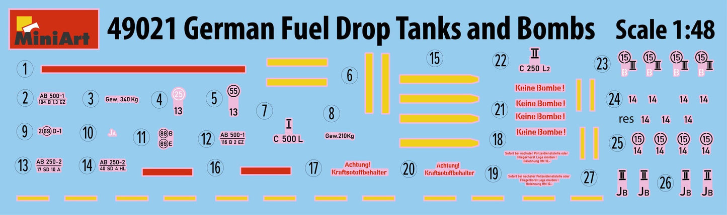 400 - Miniart - 49021 - German Fuel Drop Tanks and Bombs - decals