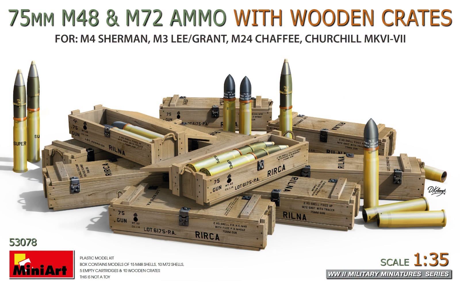 Miniart - 53078 - 75mm M48 & M72 Ammunition Boxes and Shells - sprue