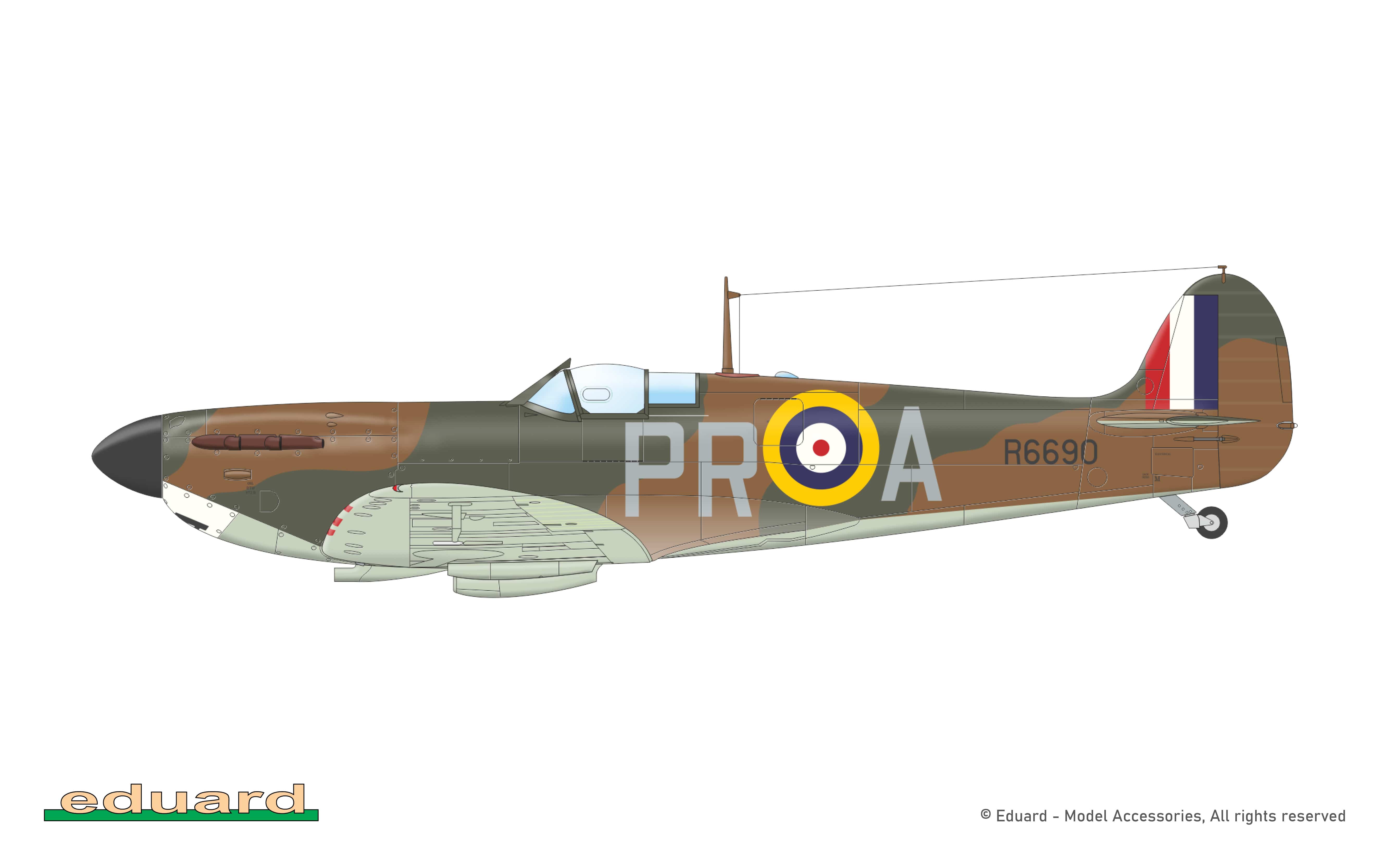 Eduard - 82151 - Supermarine Spitfire Mk Ia - paint schemes - R6690, P/O John C. Dundas, No. 609 Squadron, RAF Middle Wallop/RAF Warmwell, United Kingdom, August 1940