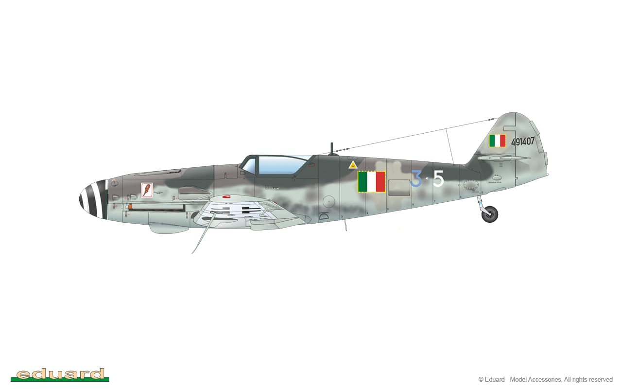 Eduard - 84174 - Messerschmitt Bf 109 G-10 (Erla) - paint schemes - WNr. 491407, Capt. Cesare Marchesi, 3a squadriglia, Io Gruppo Caccia, Aeronautica Nazionale Repubblicana, Lonate Pozzolo, Italy, March 1945