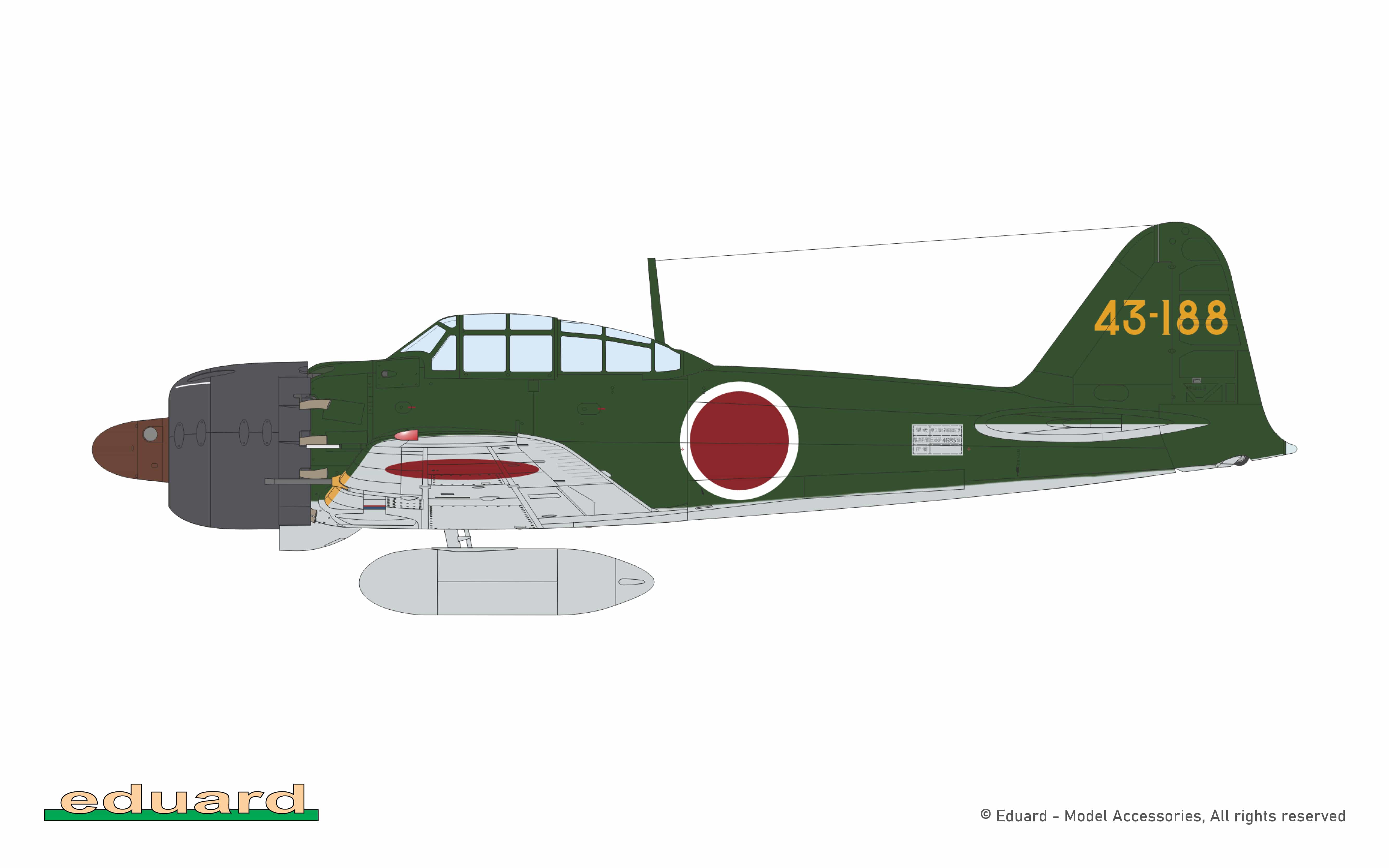 Eduard - 82216 - Mitsubishi A6M5a Zero Model 52 - paint schemes - c/n 4685, Lt. Shinya Ozaki, Kōkūtai 343, Agana airfield, Guam Island, June 1944