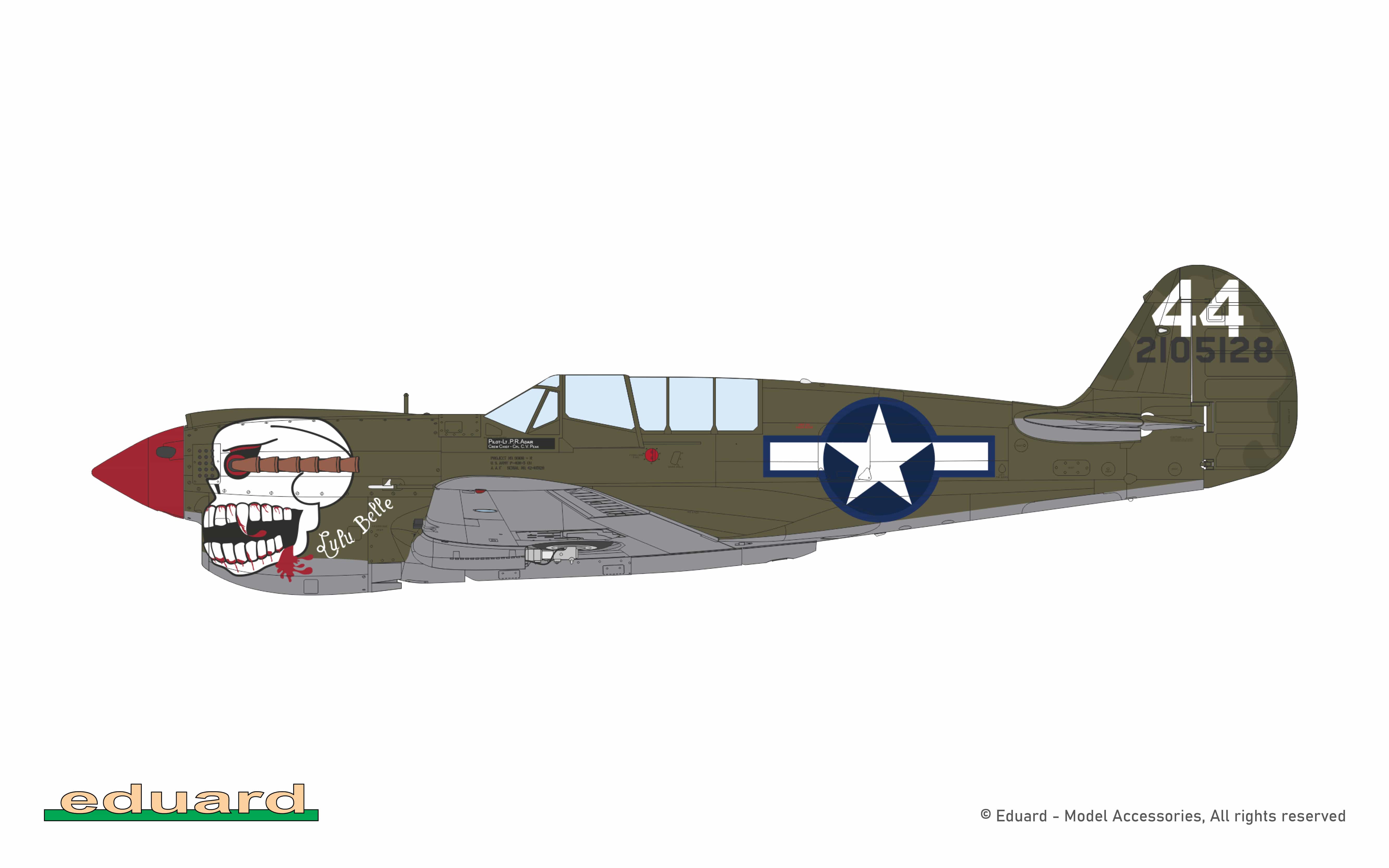 Eduard - 82242 - Curtiss P-40N Warhawk - box contents - 42-105128, P-40N-5, 2Lt. Philip R. Adair, 89th FS, 80th FG, Nagaghuli, India, early 1944 