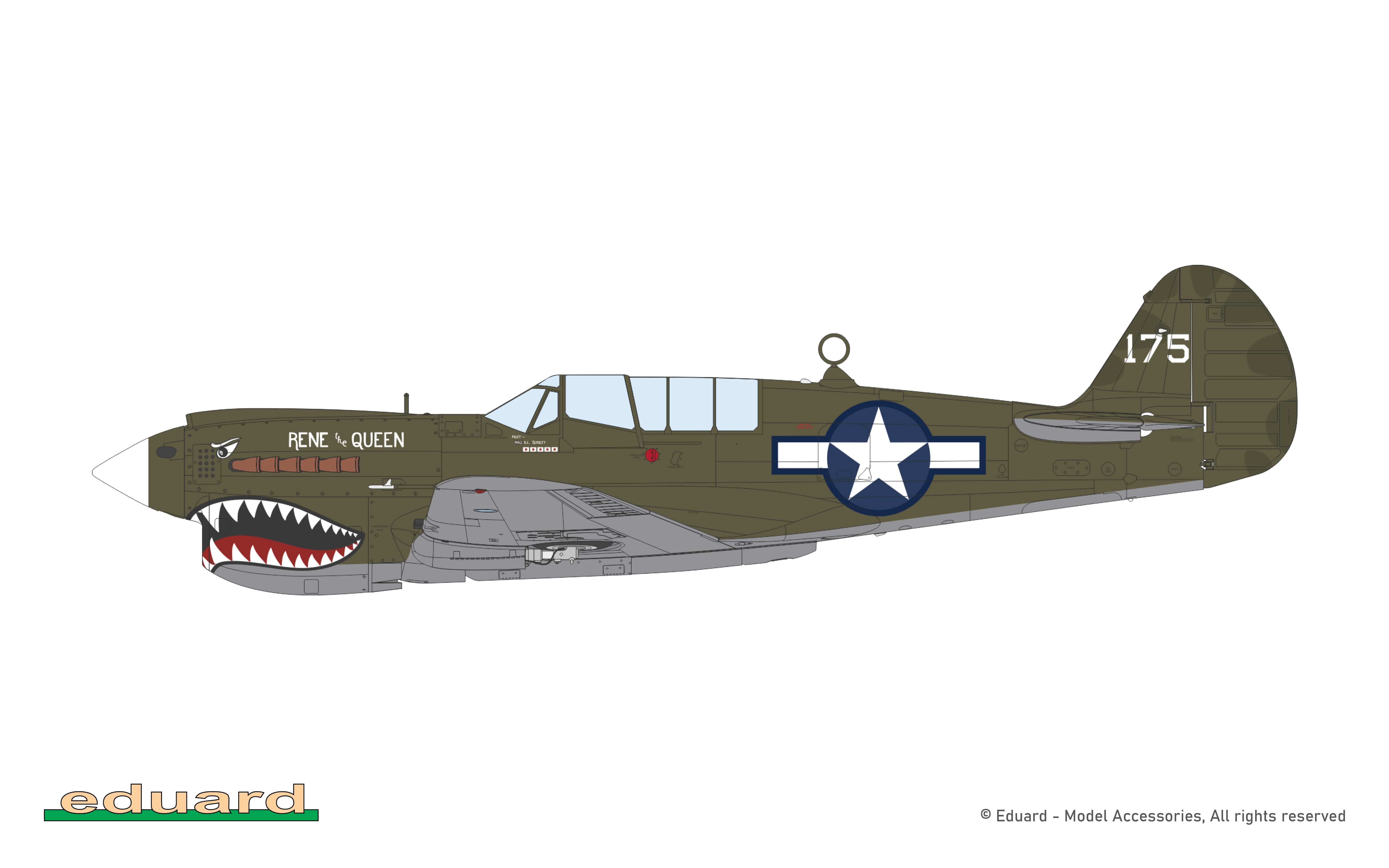 Eduard - 82242 - Curtiss P-40N Warhawk - box contents - P-40N-20, 43-23400, Maj. Donald L Quigley, CO of 75th FS, 23rd FG, Kweilin, China, August 1944