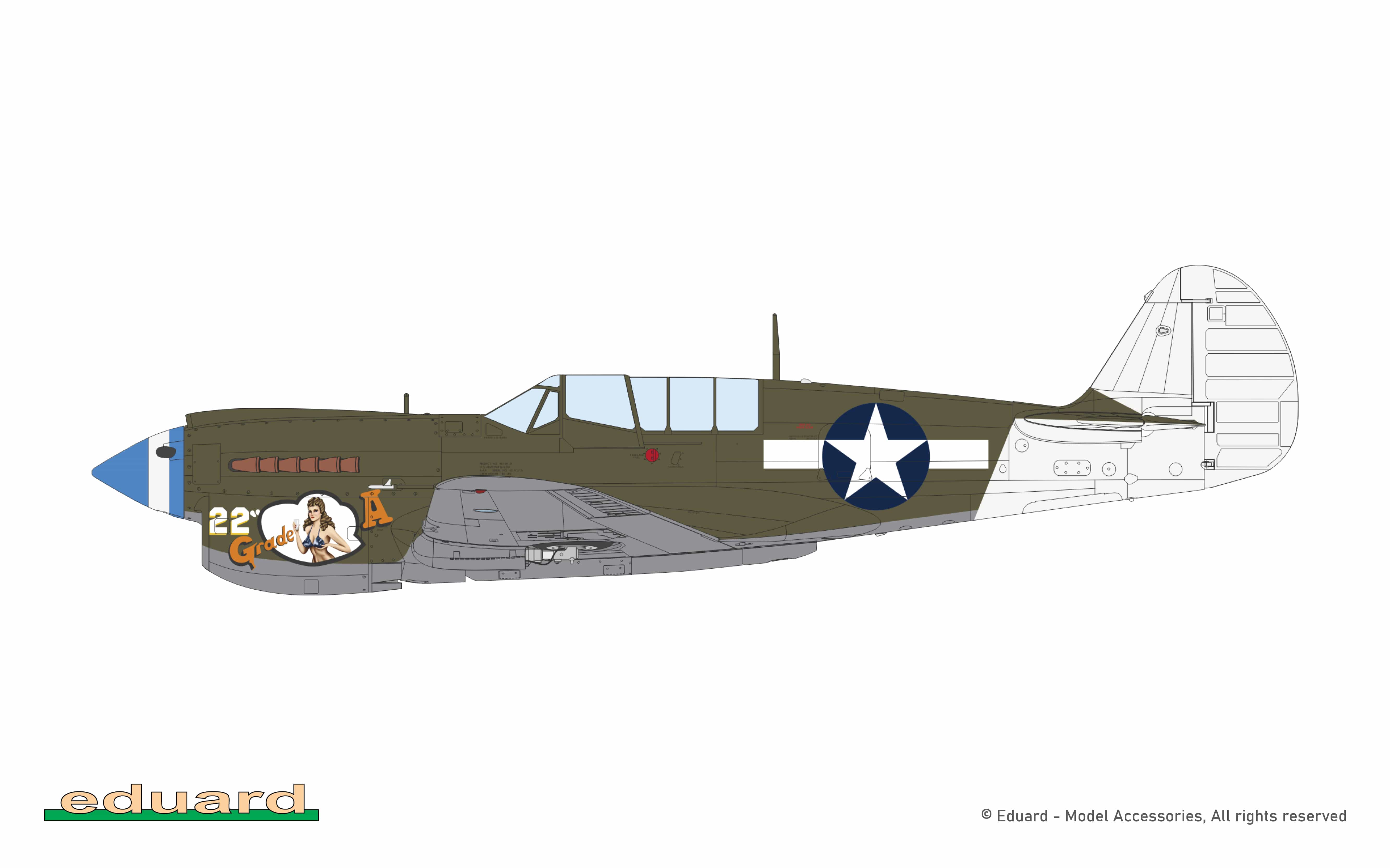 Eduard - 82242 - Curtiss P-40N Warhawk - box contents - P-40N-5, 7th FS, 49th FG, Finschhafen, New Guinea, September 1944
