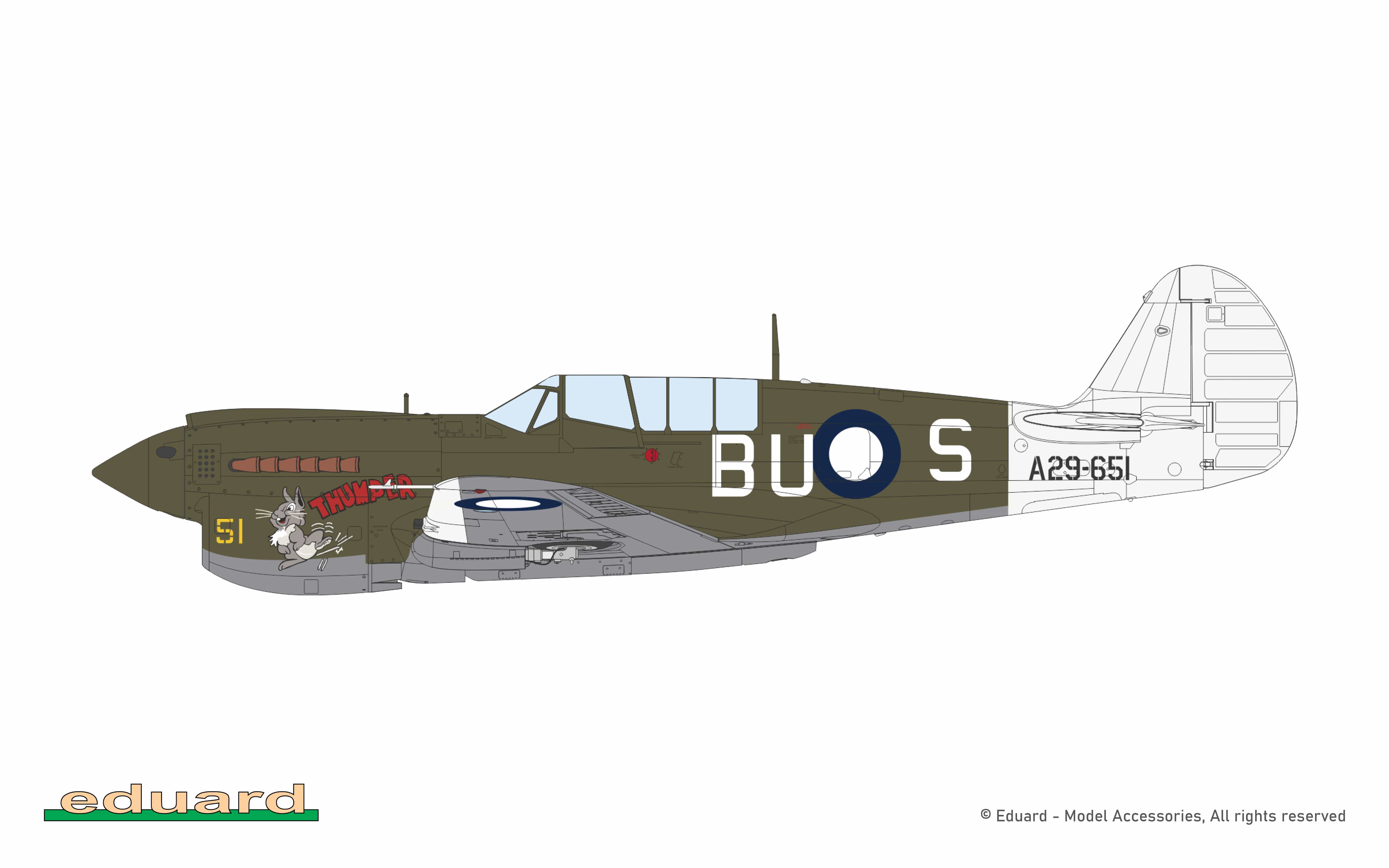 Eduard - 82242 - Curtiss P-40N Warhawk - box contents - A29-651, F/O John Noel Olivier, No. 80 Squadron, Noemfoor Island, 1944