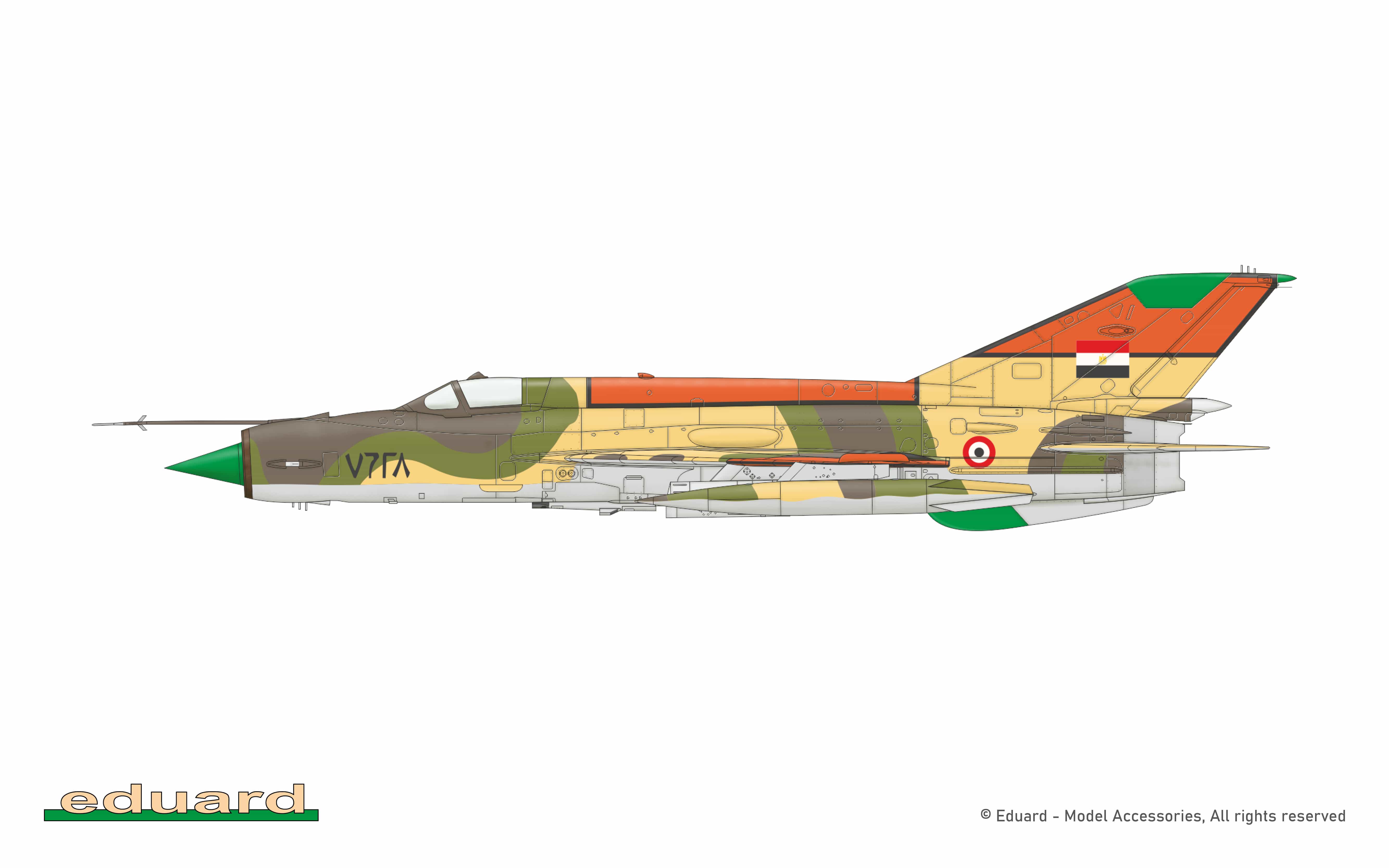 Eduard - 8231 - Mikoyan-Gurevich MiG-21MF Fishbed J - paint schemes - MiG-21MF, No. 7628, Egyptian Air Force, Tanta AB, Arab Republic of Egypt, 1988
