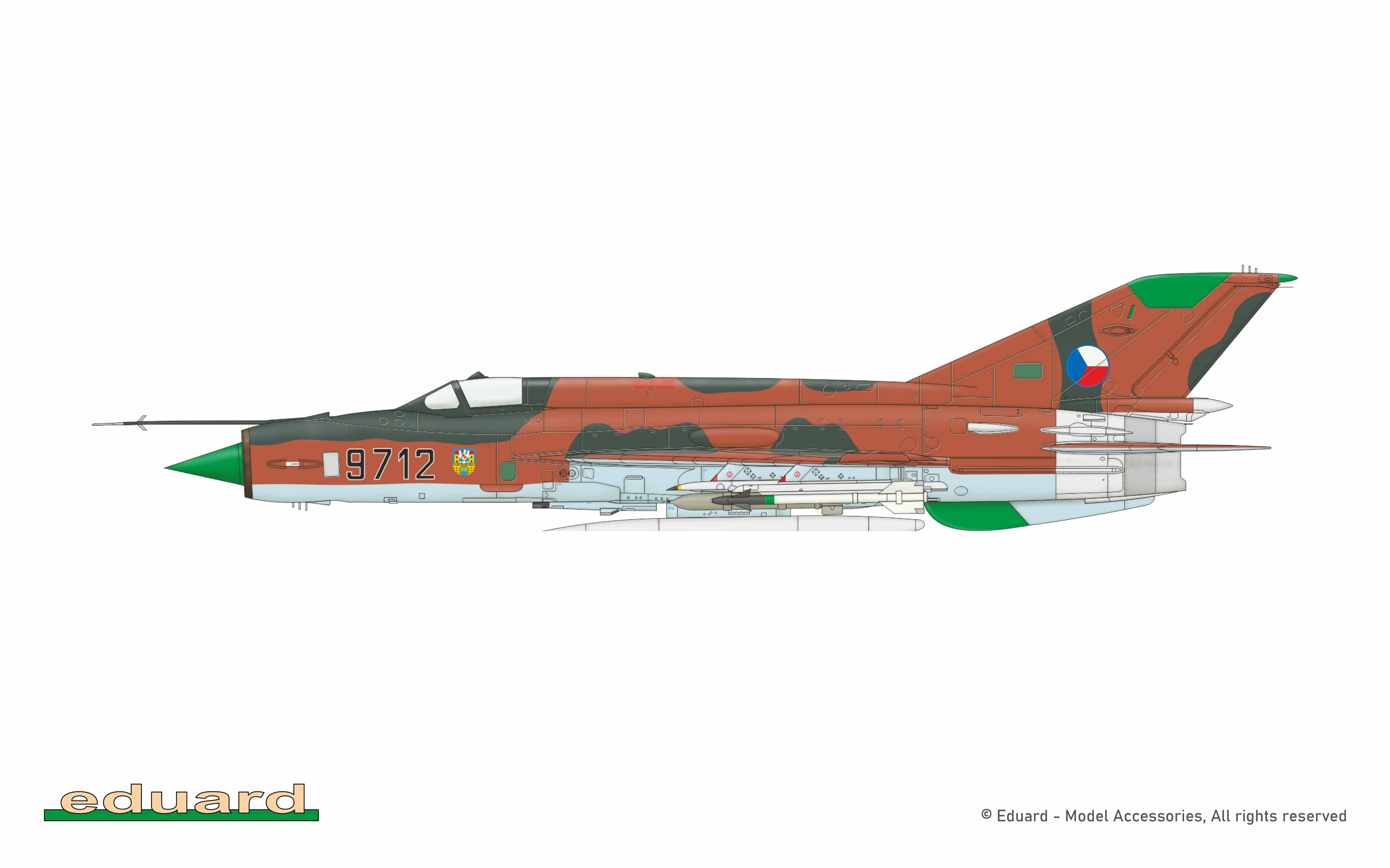 Eduard - 8231 - Mikoyan-Gurevich MiG-21MF Fishbed J - paint schemes - MiG-21MF, 9th Fighter Air Regiment, Bechyně AB, Czechoslovakia, 1989-1993