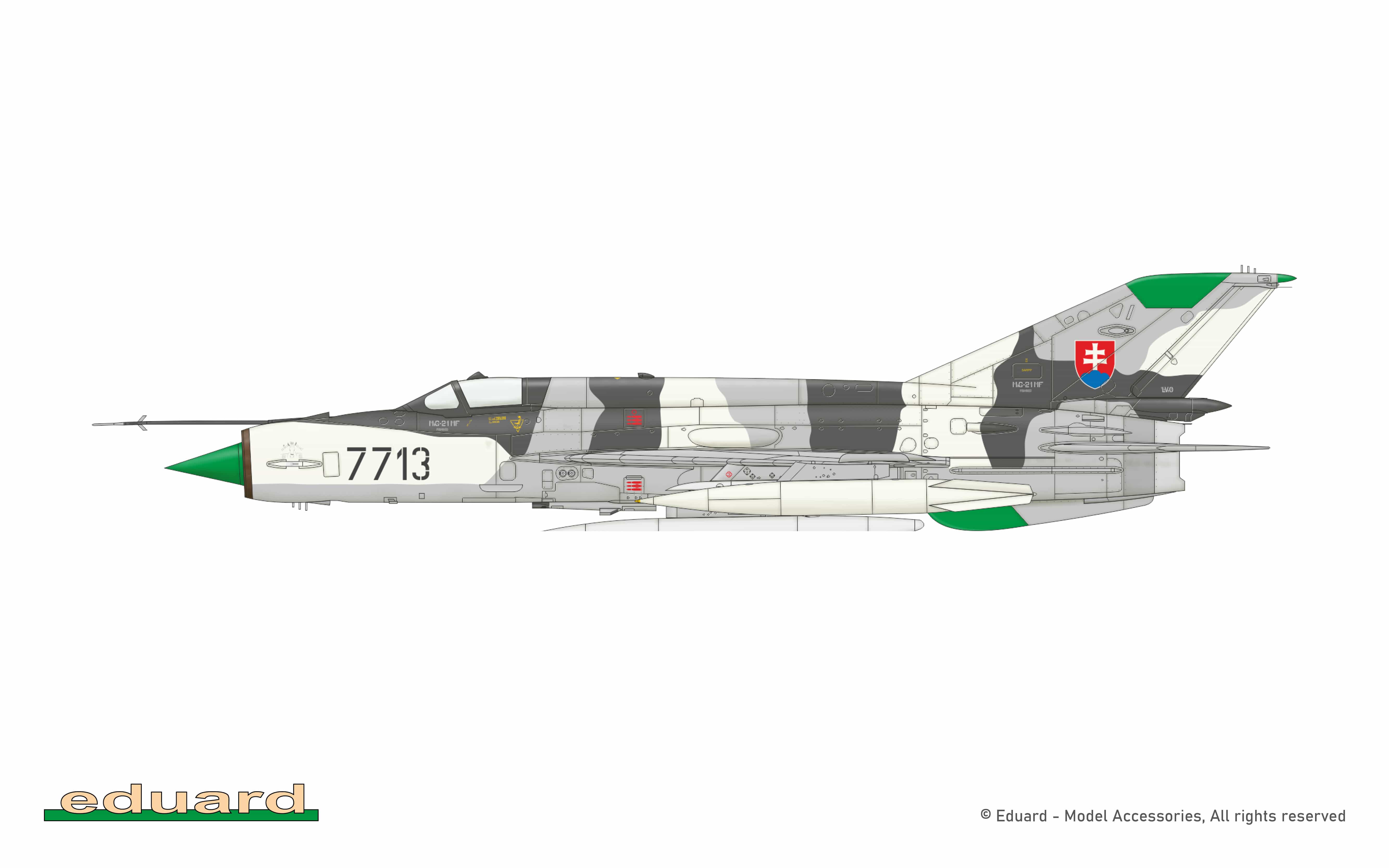 Eduard - 8231 - Mikoyan-Gurevich MiG-21MF Fishbed J - paint schemes - MiG-21MF, 4th Squadron, 31st Fighter Wing, Sliač AB, Slovakia, July 1997