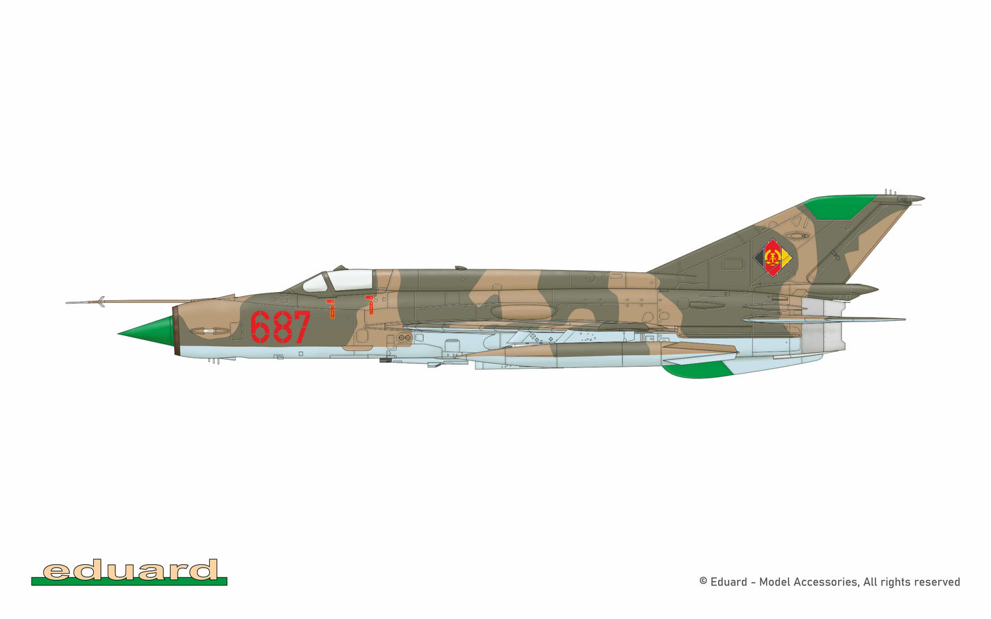 305 - Eduard - 8231 - Mikoyan-Gurevich MiG-21MF Fishbed J - paint schemes - MiG-21MF, Jagdfliegergeschwader 3, Preschen AB, German Democratic Republic, 1990