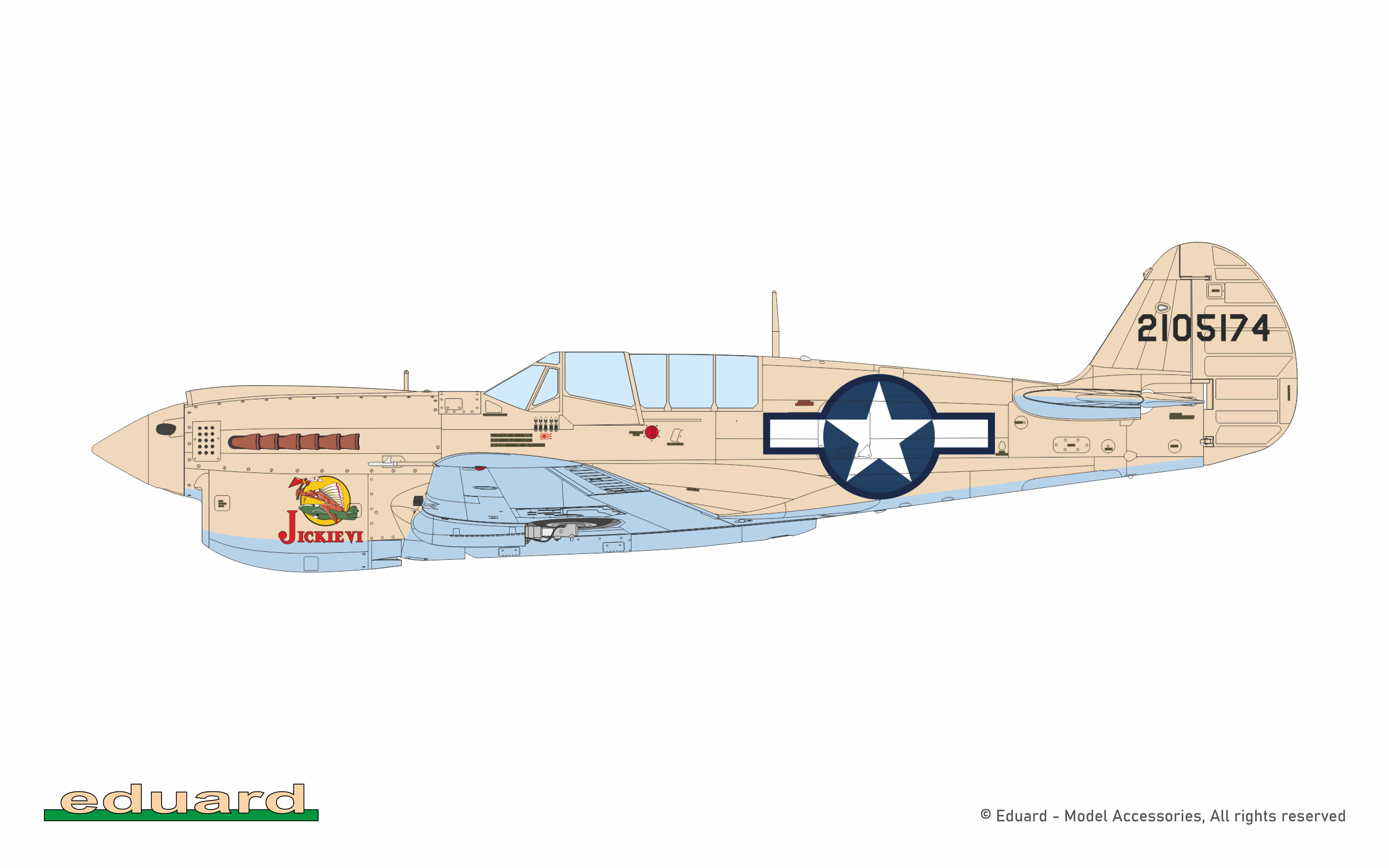 Eduard - 84210 - Curtiss P-40N Warhawk - paint schemes - 42-105174, P-40N-5, Lt. Col. Julian E. Thomas, CO of 45th FS, 15th FG, Makin atoll, January 1944 