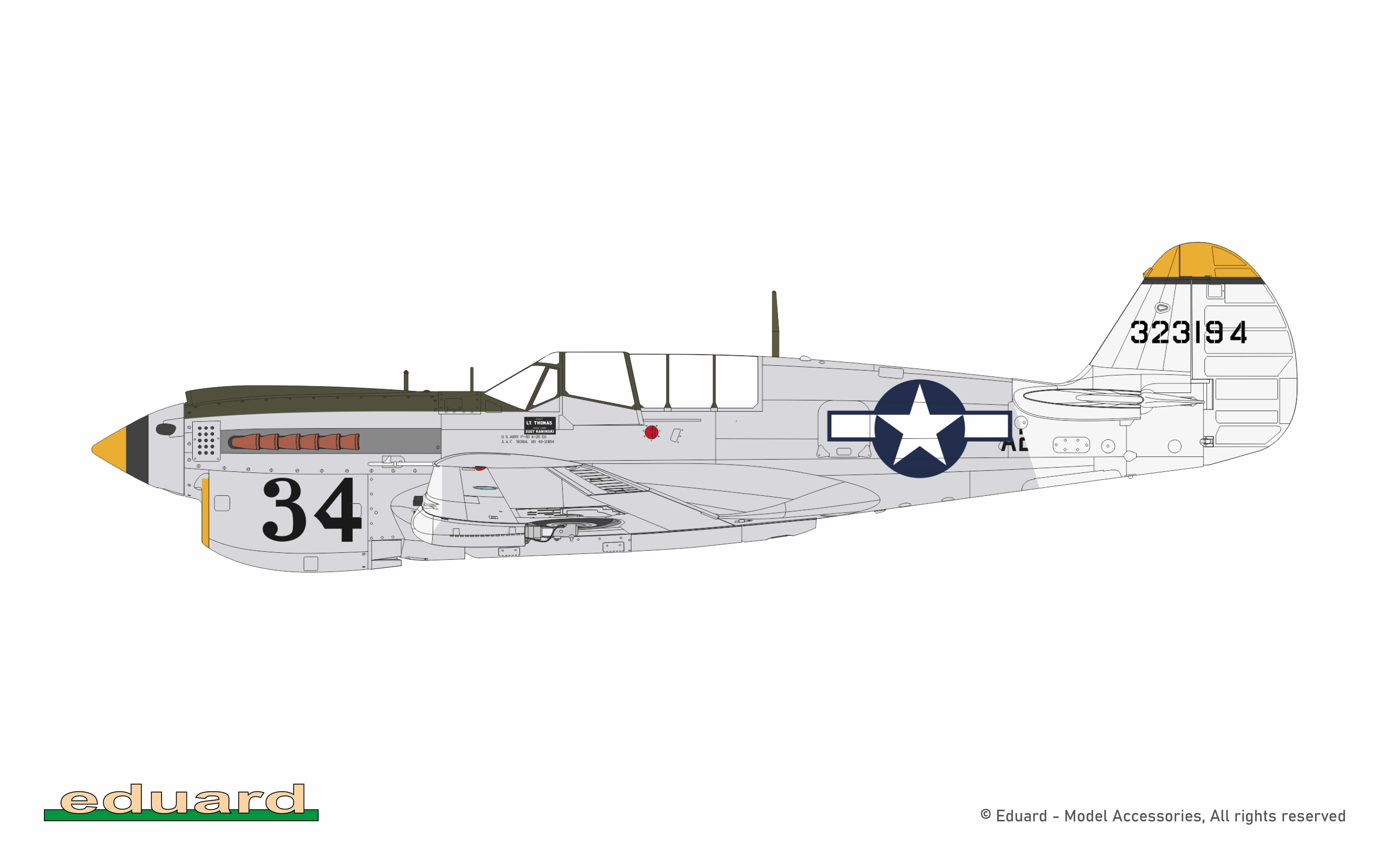 Eduard - 84210 - Curtiss P-40N Warhawk - paint schemes - 43-23194, P-40N-20, Lt. J. A. Thomas, 110th TRS, 71st TRG, Middelburg island, September 1944