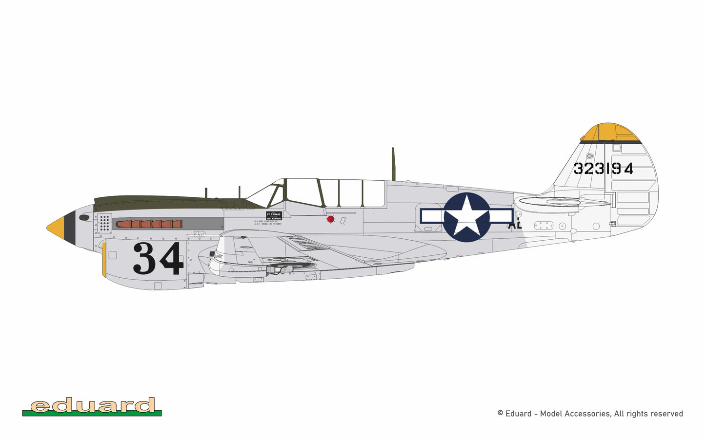 303 - Eduard - 84210 - Curtiss P-40N Warhawk - paint schemes - 43-23194, P-40N-20, Lt. J. A. Thomas, 110th TRS, 71st TRG, Middelburg island, September 1944