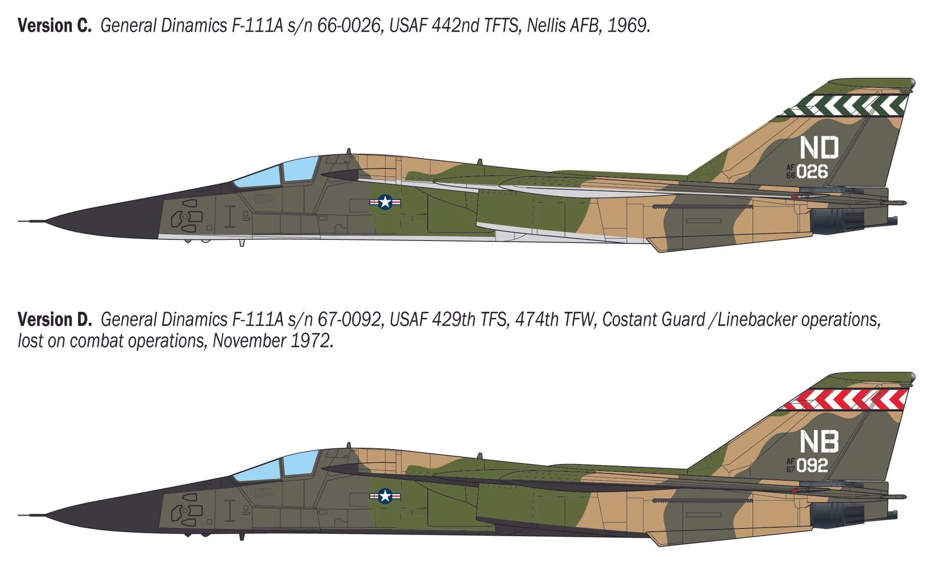 Italeri - 91232 - General Dynamics F-111A Aardvark - paint schemes