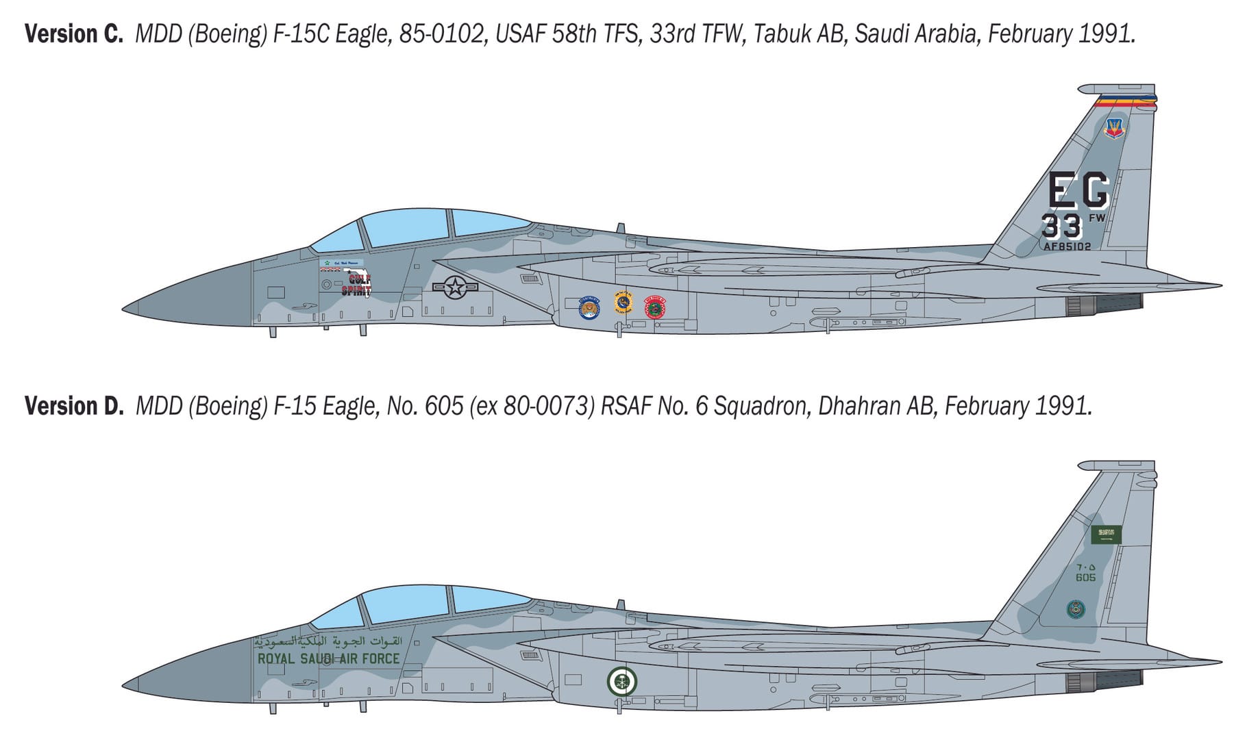 Italeri - 92763 - McDonnell Douglas F-15C Eagle - paint schemes