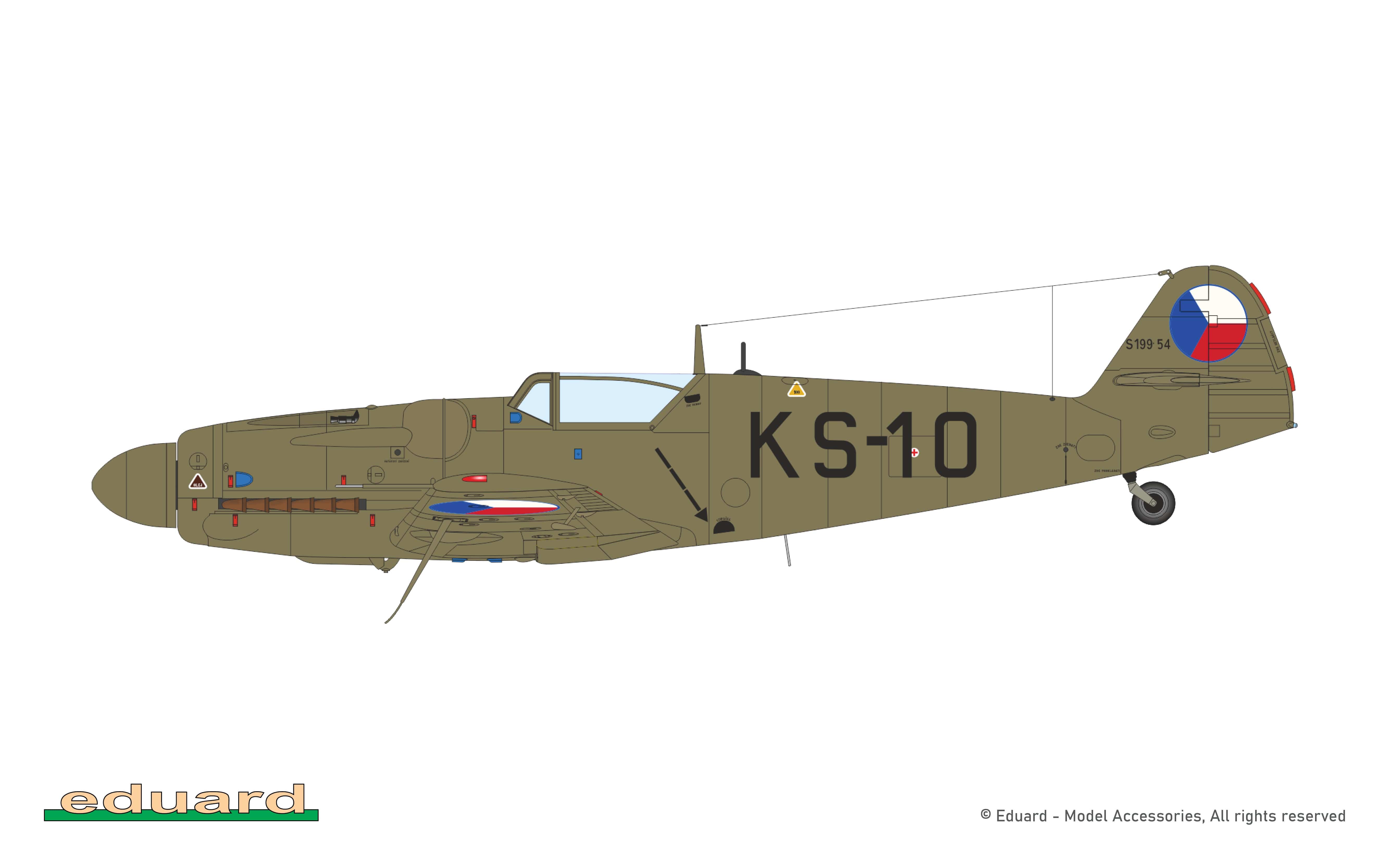 Eduard - 948012 - Avia S-199 (ERLA Canopy) - paint schemes - S-199.54, Sgt. František Novák, Fighter Training Center, No. 2 Squadron, Aviation Regiment 4, Planá u Českých Budějovic, Czechoslovakia, May 1948 
