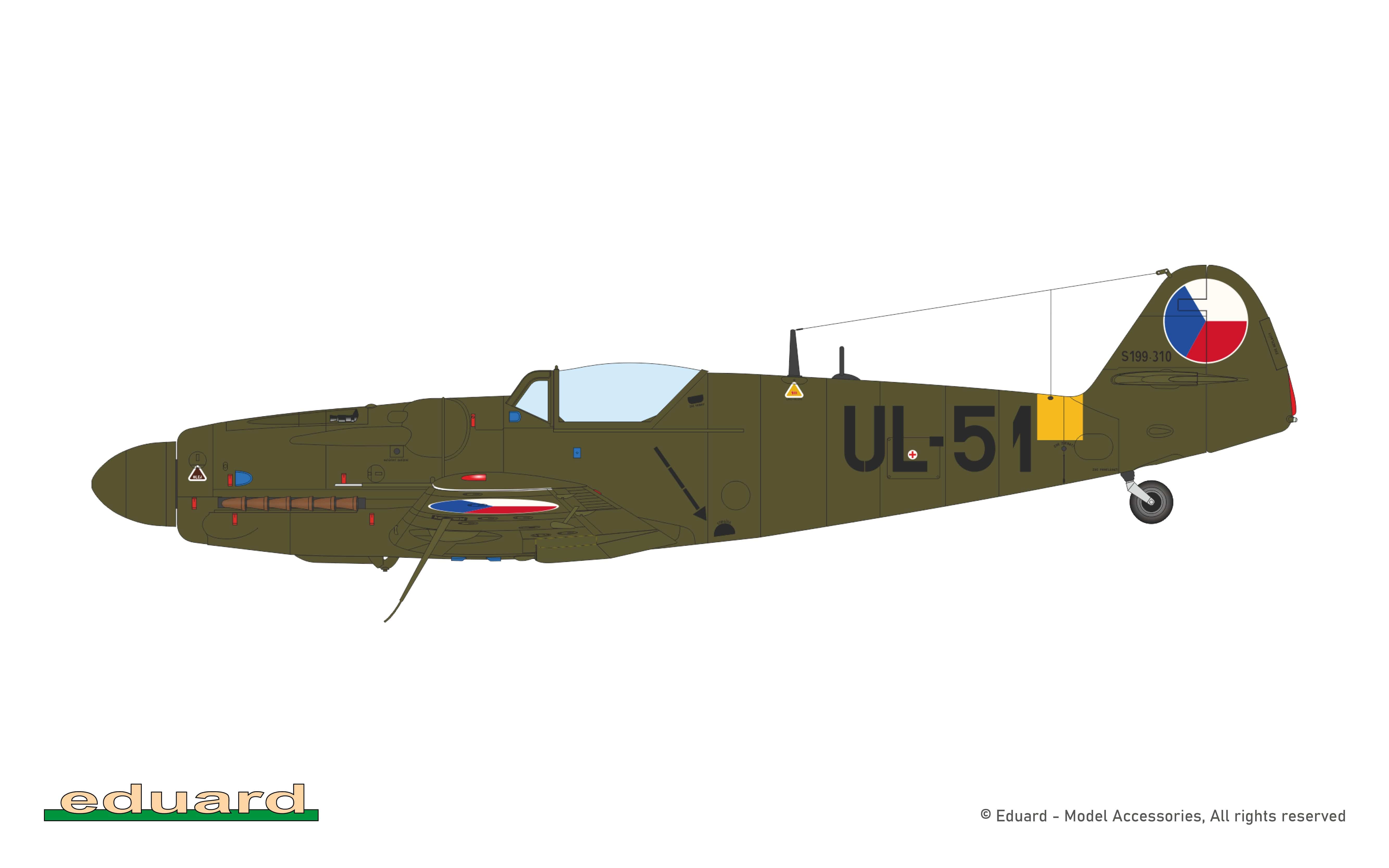 Eduard - 948012 - Avia S-199 - paint schemes - S-199.310, PFC Josef Mucha, Aviation School Regiment 5, Zvolen, Sliač AB, Czechoslovakia, August 1952 