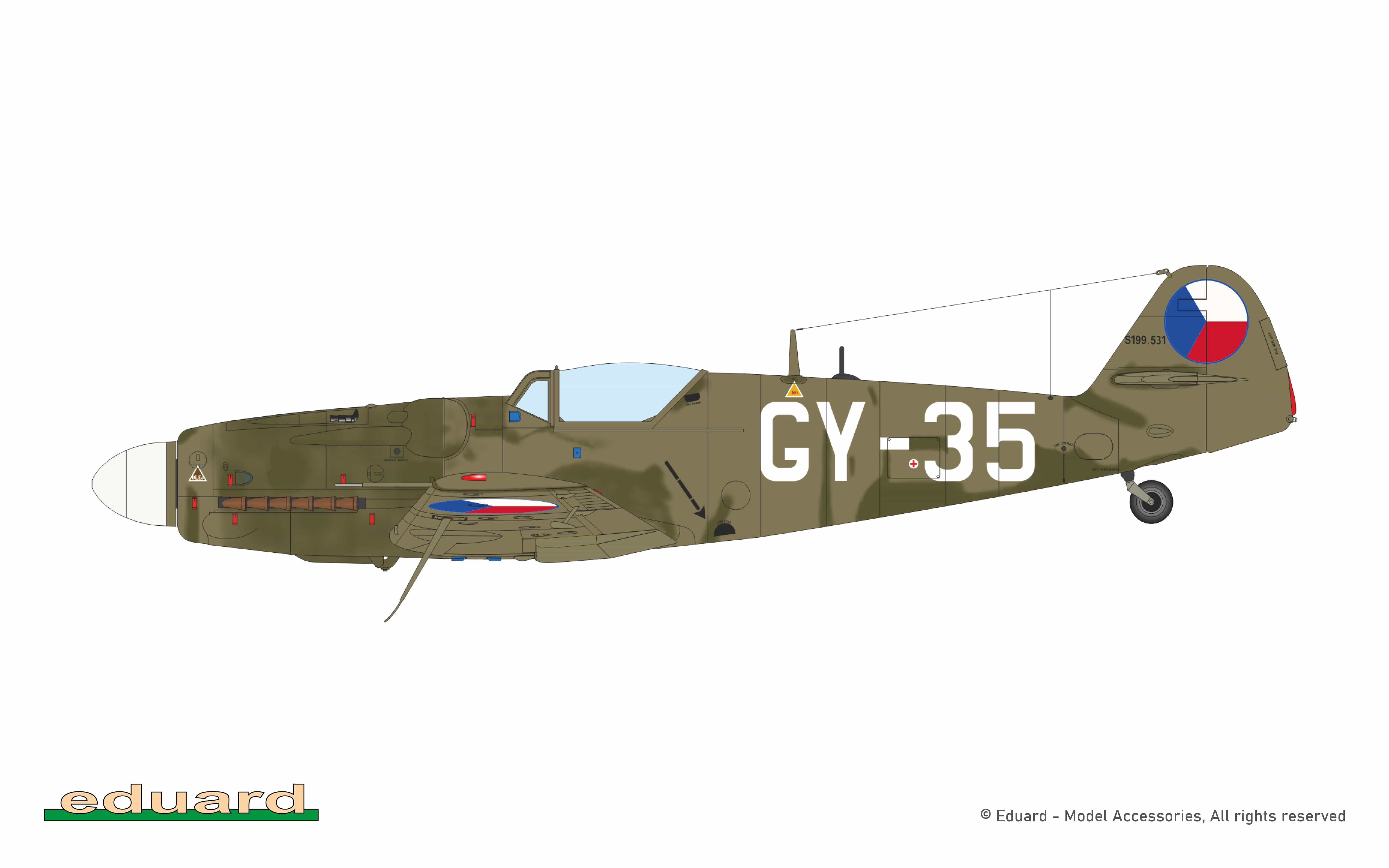 Eduard - 948012 - Avia S-199 - paint schemes - S-199.531 Lt. Václav Dvořák, No. 2 Squadron, Aviation Fighter Regiment 3, Brno-Černovice, Czechoslovakia, April 1953 