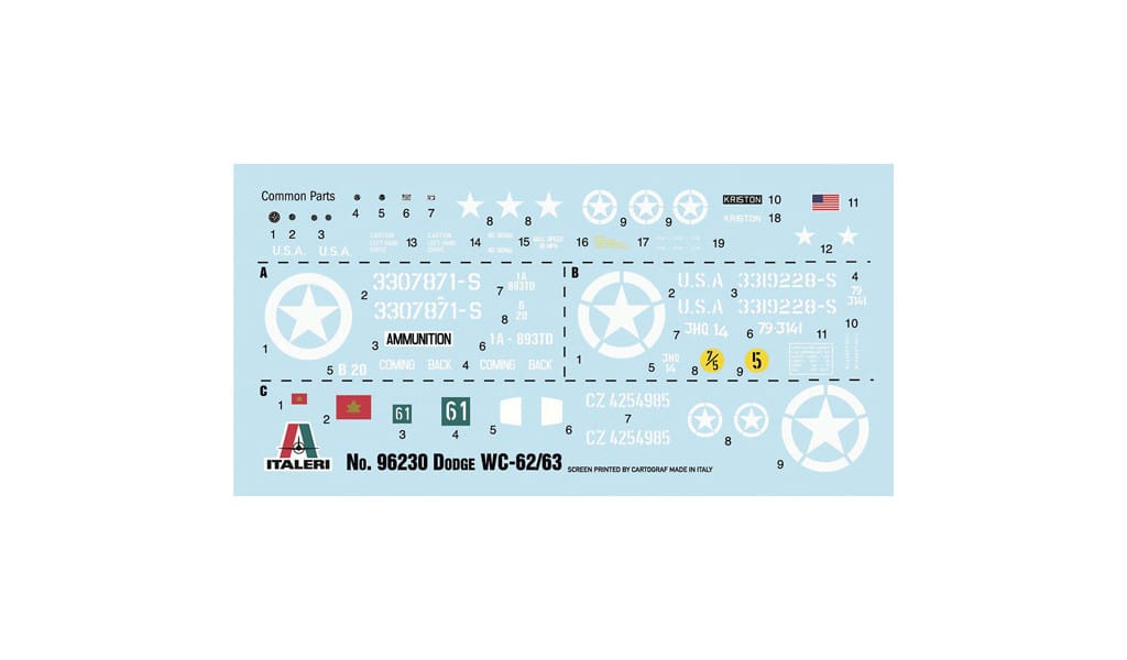 Italeri - 96230 - Dodge WC62 1½ ton 6x6 - decals