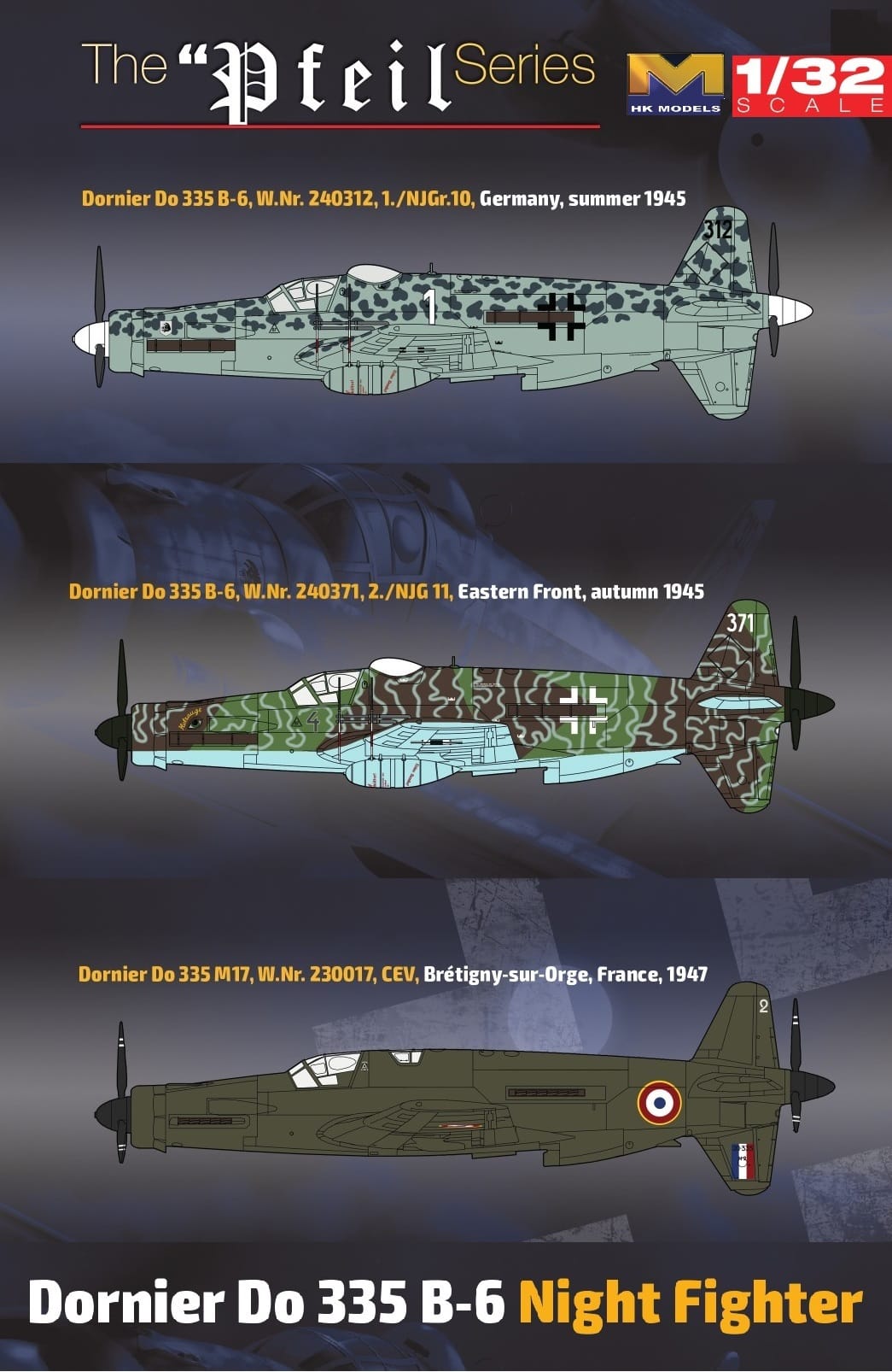 300 - HK Models - 01E021 - Dornier Do 335 B-6 Pfeil ‘Night Fighter’ - paint schemes