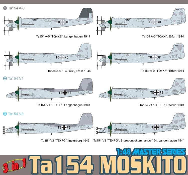 300 - Dragon - 5522 - Focke-Wulf Ta 154 A-1/V-1/V-3 Moskito - paint schemes