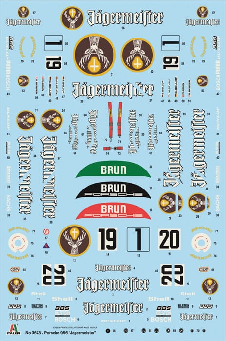 Italeri - 3678 - Porsche 956 Jägermeister - decals