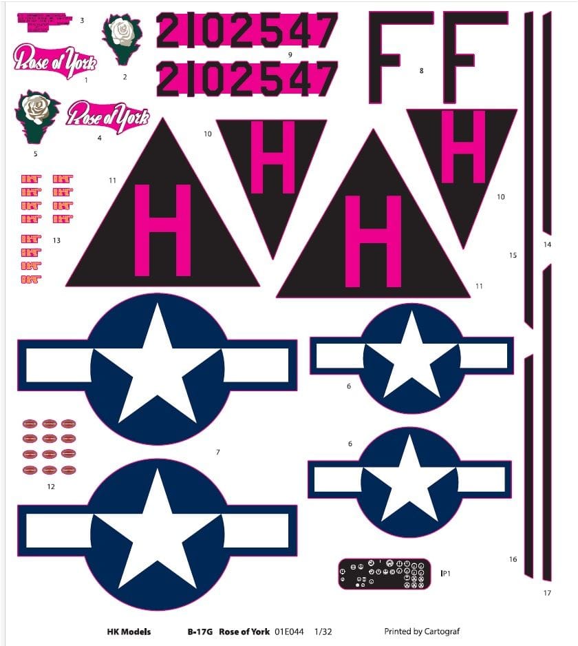 HK Models - 01E044 - Boeing B-17G Flying Fortress ‘Rose of York’ - decals