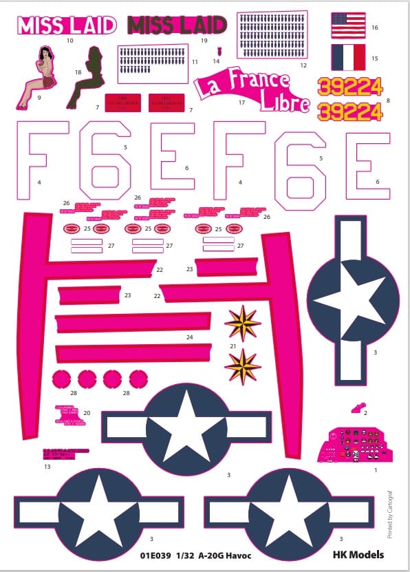 400 - HK Models - 01E039 - Douglas A-20G Havoc - decals
