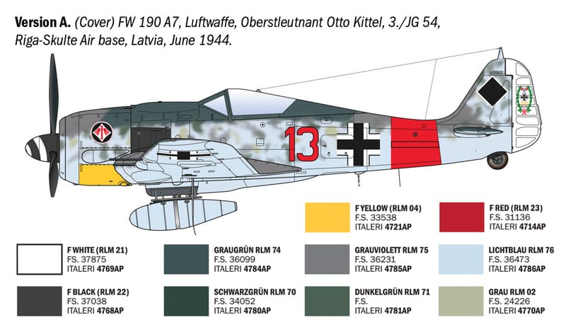 Italeri - 1490 - Focke-Wulf Fw 190 A-7/A-8 ‘WWII Aces’ - paint schemes