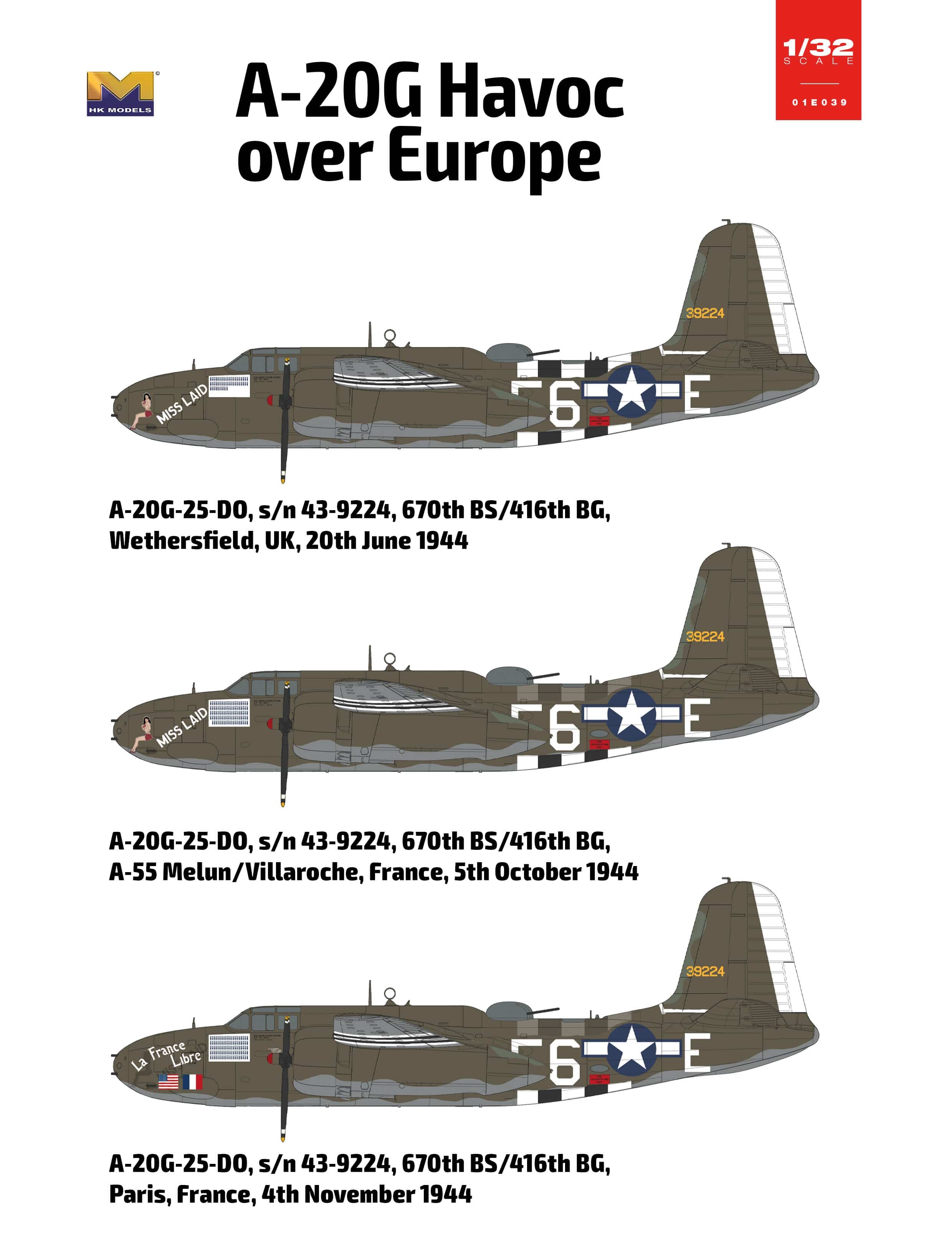 HK Models - 01E039 - Douglas A-20G Havoc - paint schemes