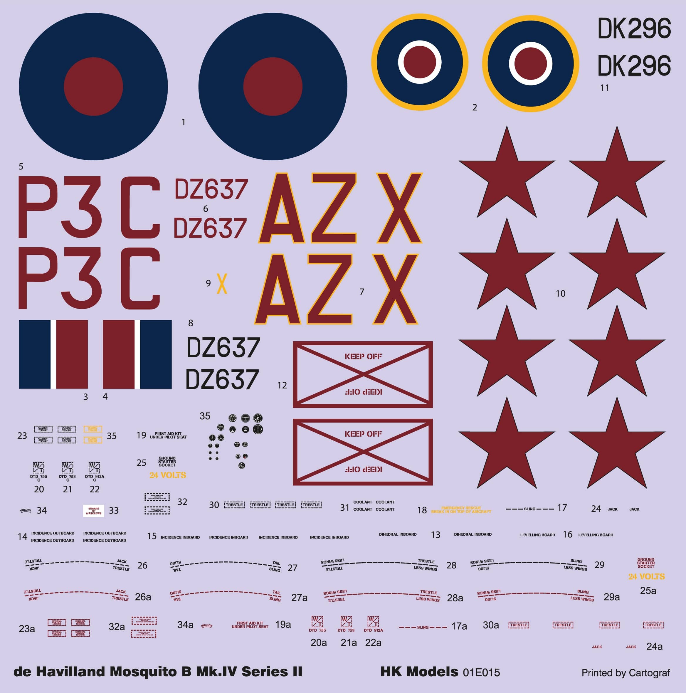 HK Models - 01E015 - de Havilland Mosquito B Mk IV Series II - decals
