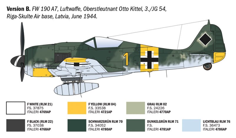 301 - Italeri - 1490 - Focke-Wulf Fw 190 A-7/A-8 ‘WWII Aces’ - paint schemes