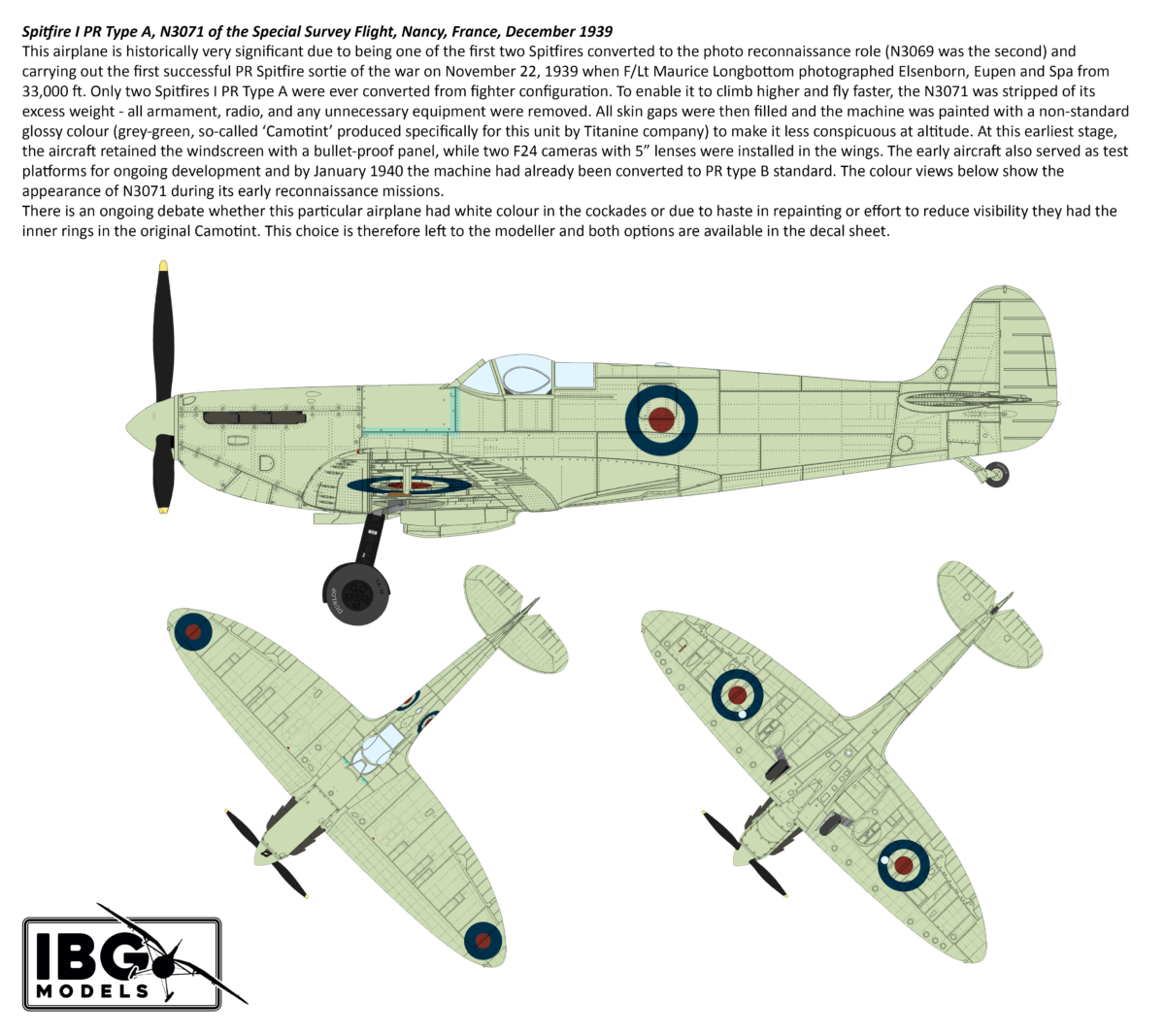 IBG - 72582 - Supermarine Spitfire Mk I PR A/B/E - paint schemes