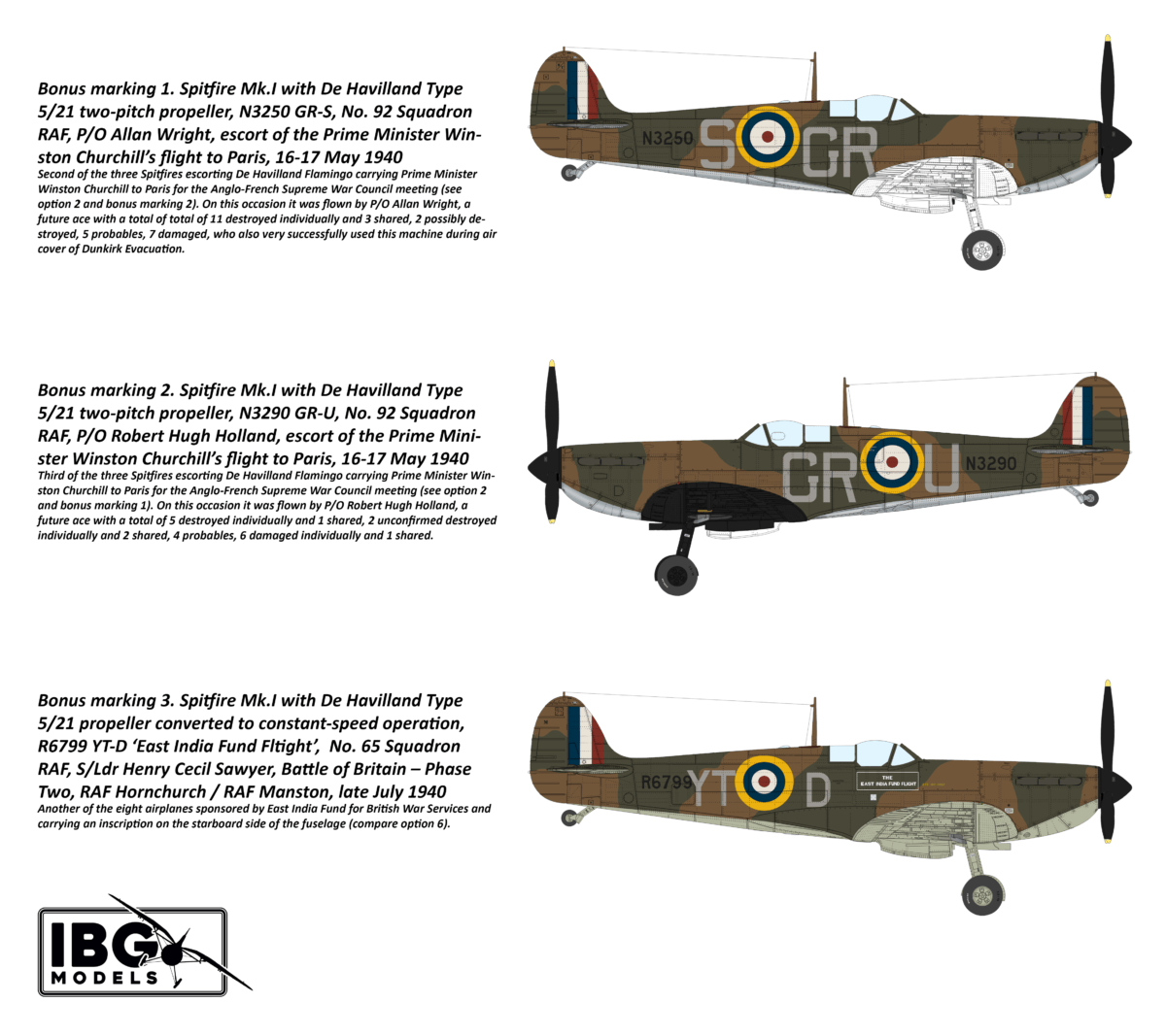 310 - IBG - 72584 - Supermarine Spitfire Mk I / II [2 in 1] - paint schemes