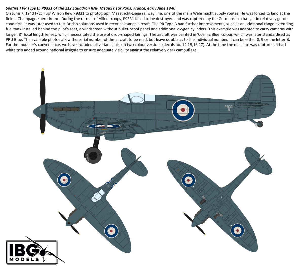 IBG - 72582 - Supermarine Spitfire Mk I PR A/B/E - paint schemes