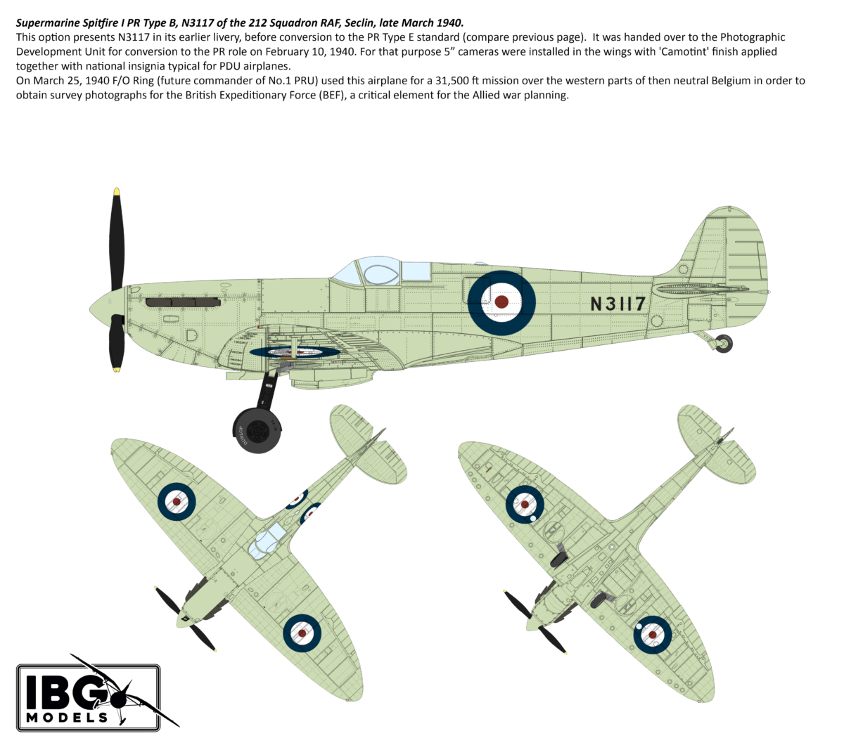 303 - IBG - 72582 - Supermarine Spitfire Mk I PR A/B/E - paint schemes