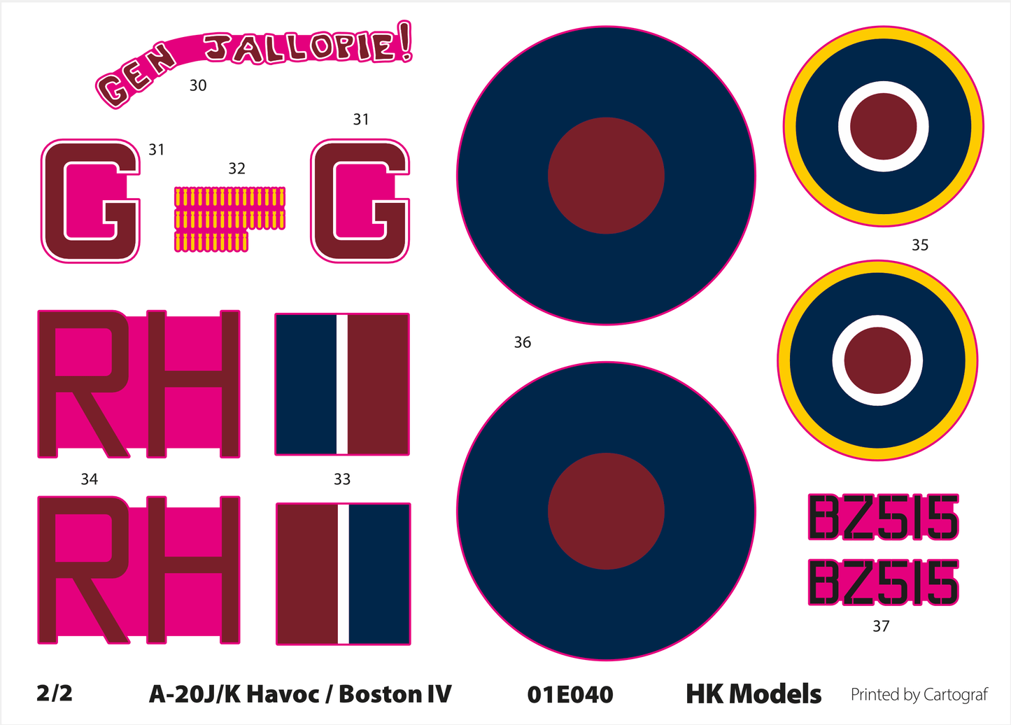 400 - HK Models - 01E040 - Douglas A-20J/K Havoc / Boston Mk IV - decals