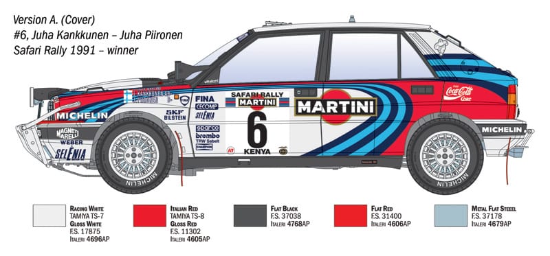 300 - Italeri - 4712 - Lancia Delta HF Integrale (1991 Safari Rally) - paint schemes