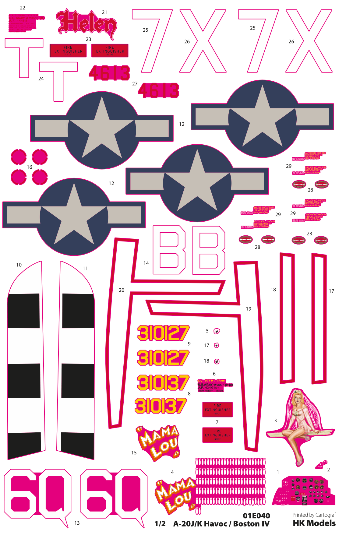 HK Models - 01E040 - Douglas A-20J/K Havoc / Boston Mk IV - decals