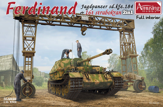010 - Amusing Hobby - 35A030 - Panzerjäger Tiger (P) Ferdinand [Interior Kit] and 16t Fries Strassenbockkran - primary image