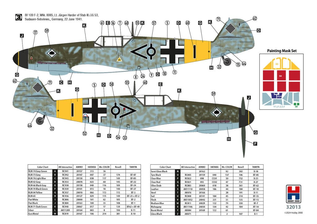 Hobby 2000 - 32013 - Messerschmitt Bf 109 F-2 - paint schemes