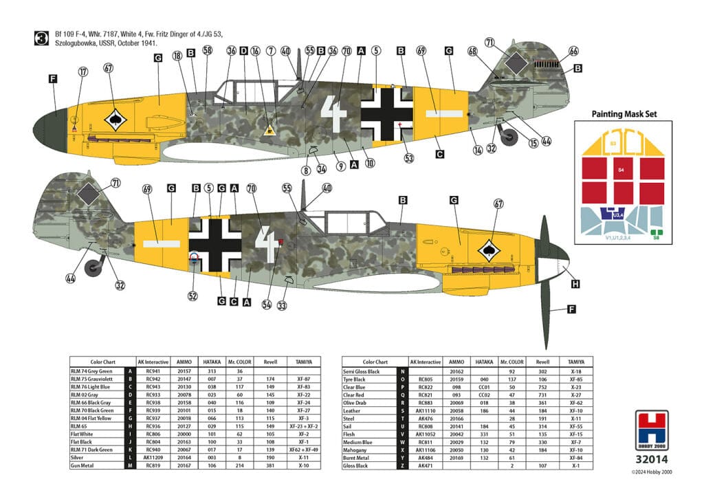 301 - Hobby 2000 - 32014 - Messerschmitt Bf 109 F-4 - paint schemes